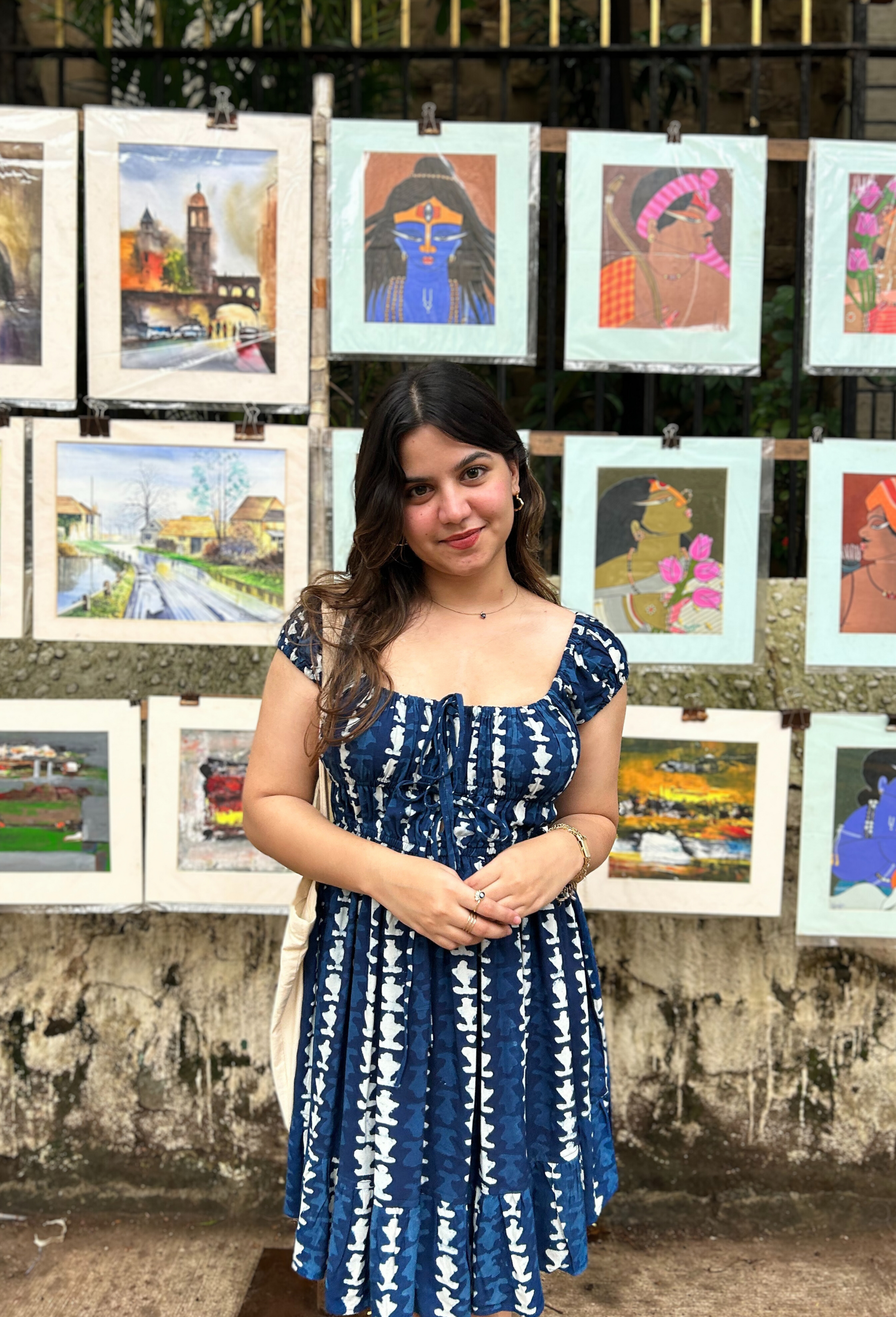 "Moonchild" Indigo Hand-Block Geometric Print Cotton Rayon Dress