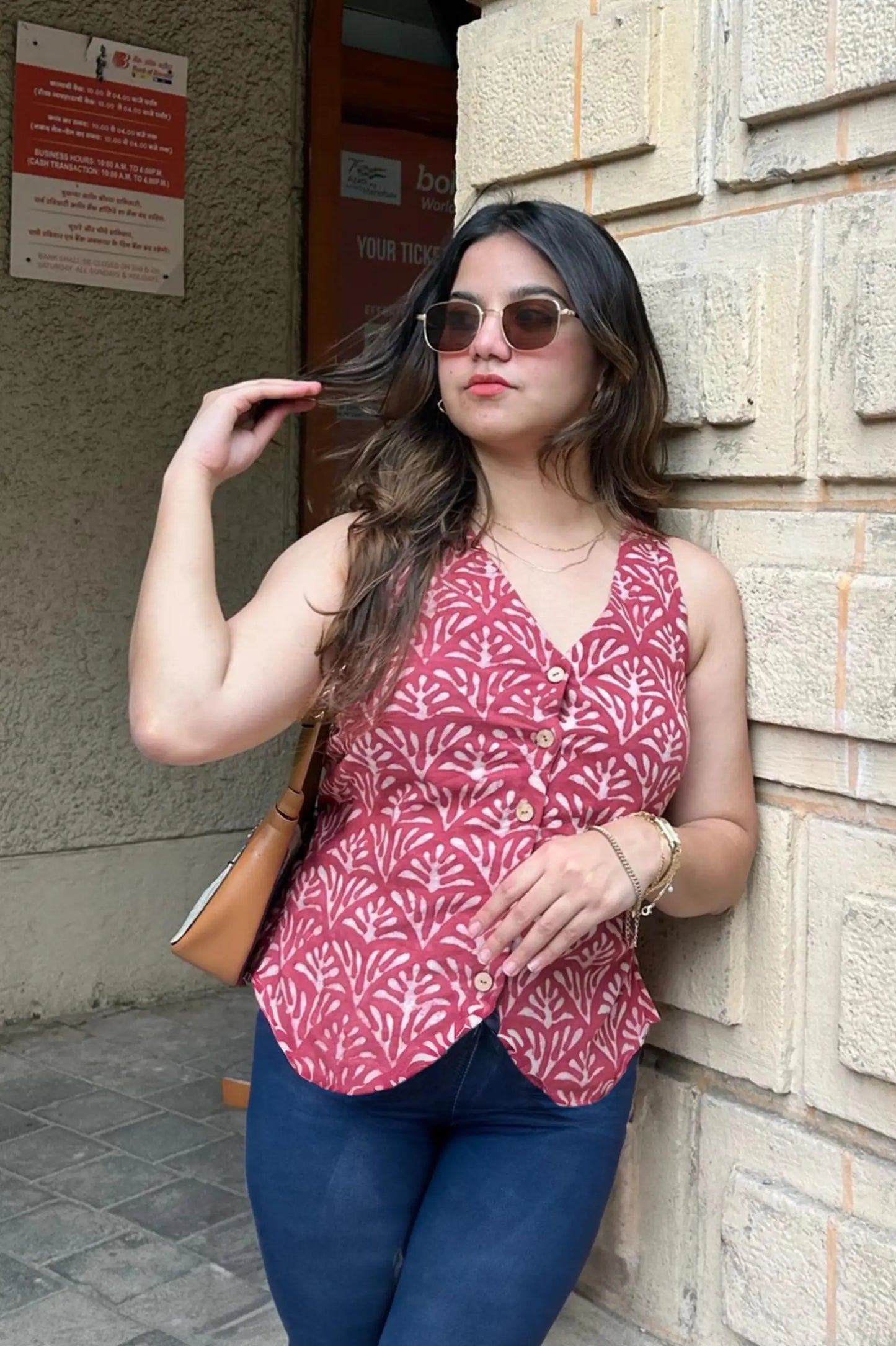 V- Neck Geometric Print Maroon Red Vest AMARAA