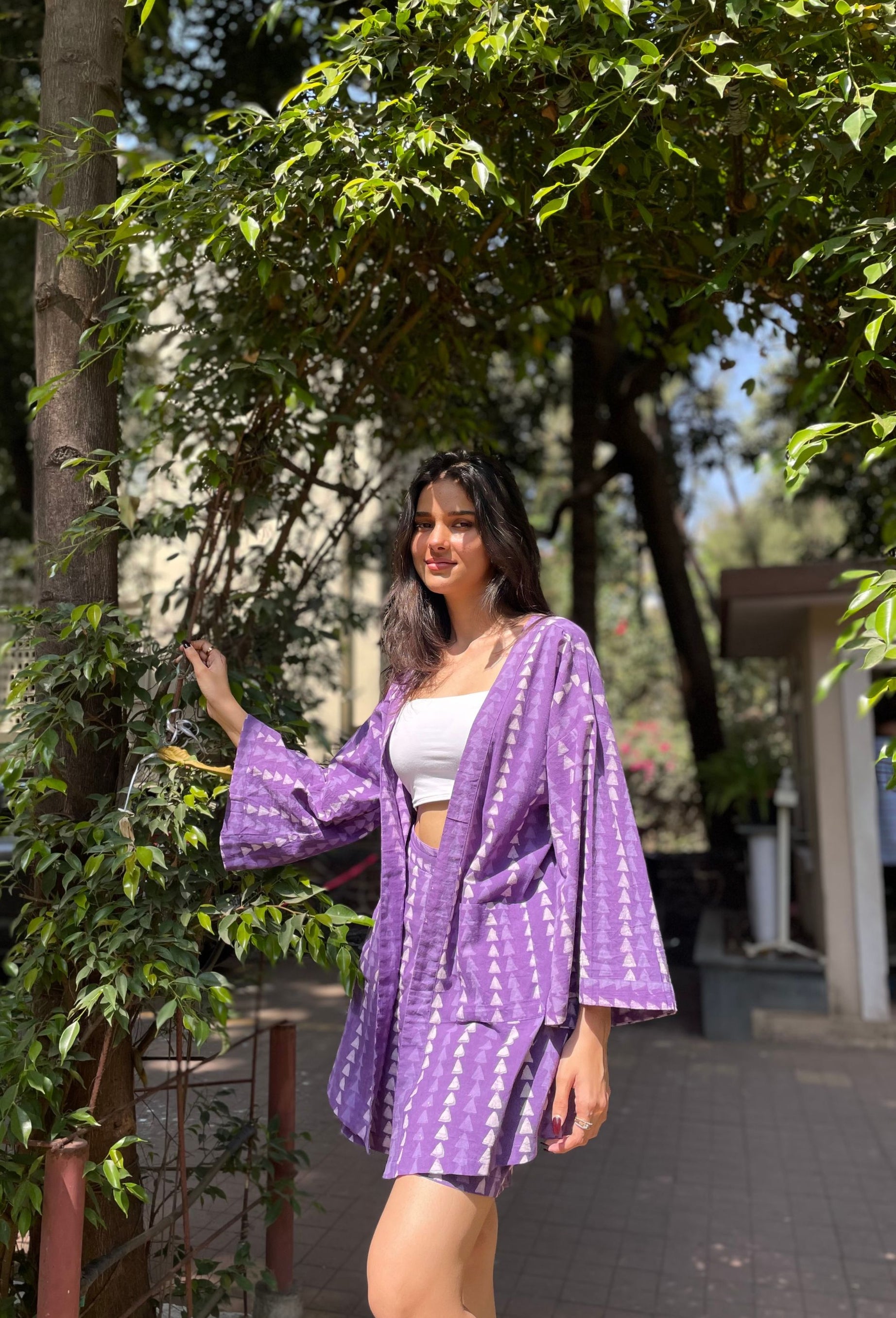 Pure Cotton Purple Shrug And Shorts Set