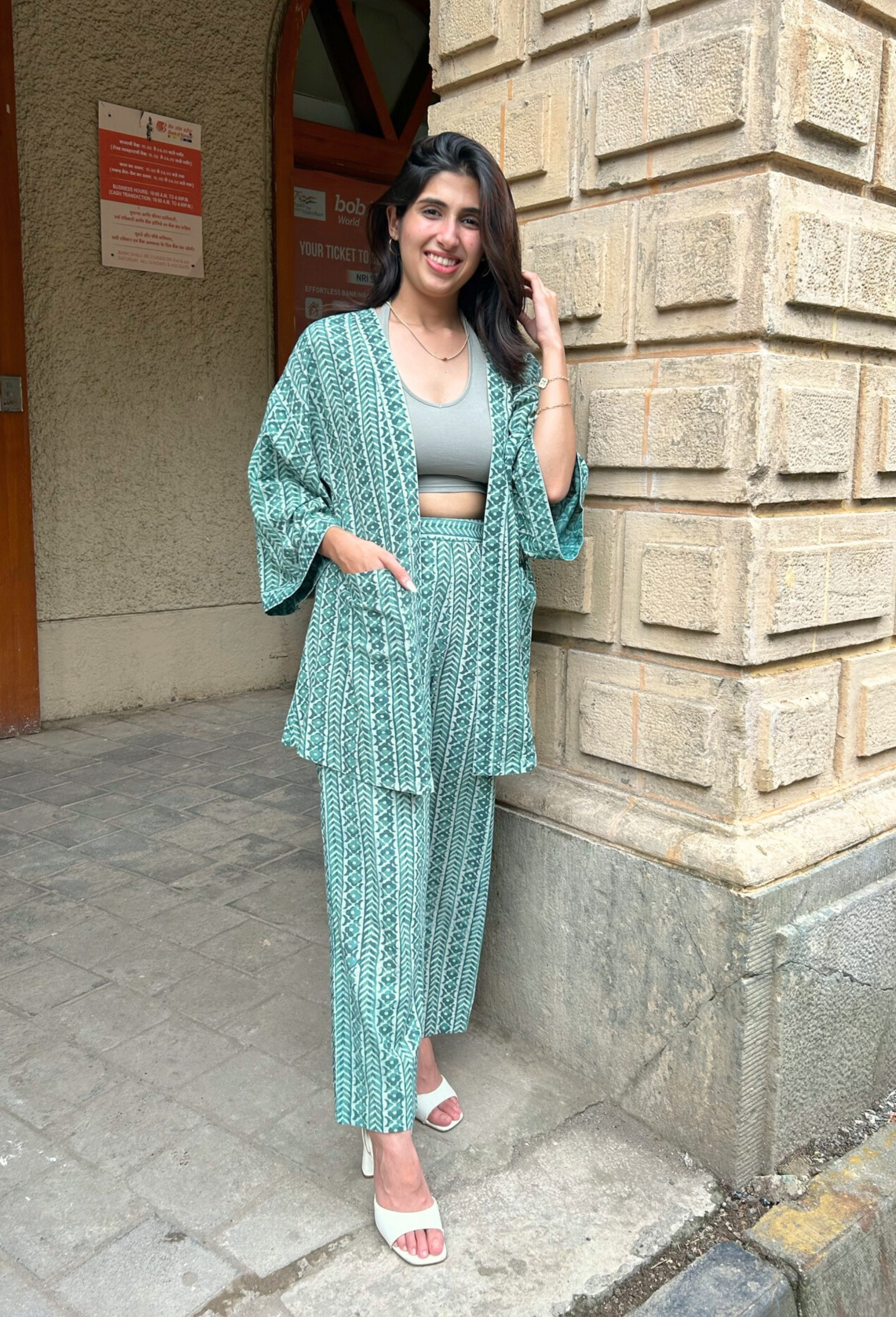Stylish Hand-Block Printed Vest And Pant Set
