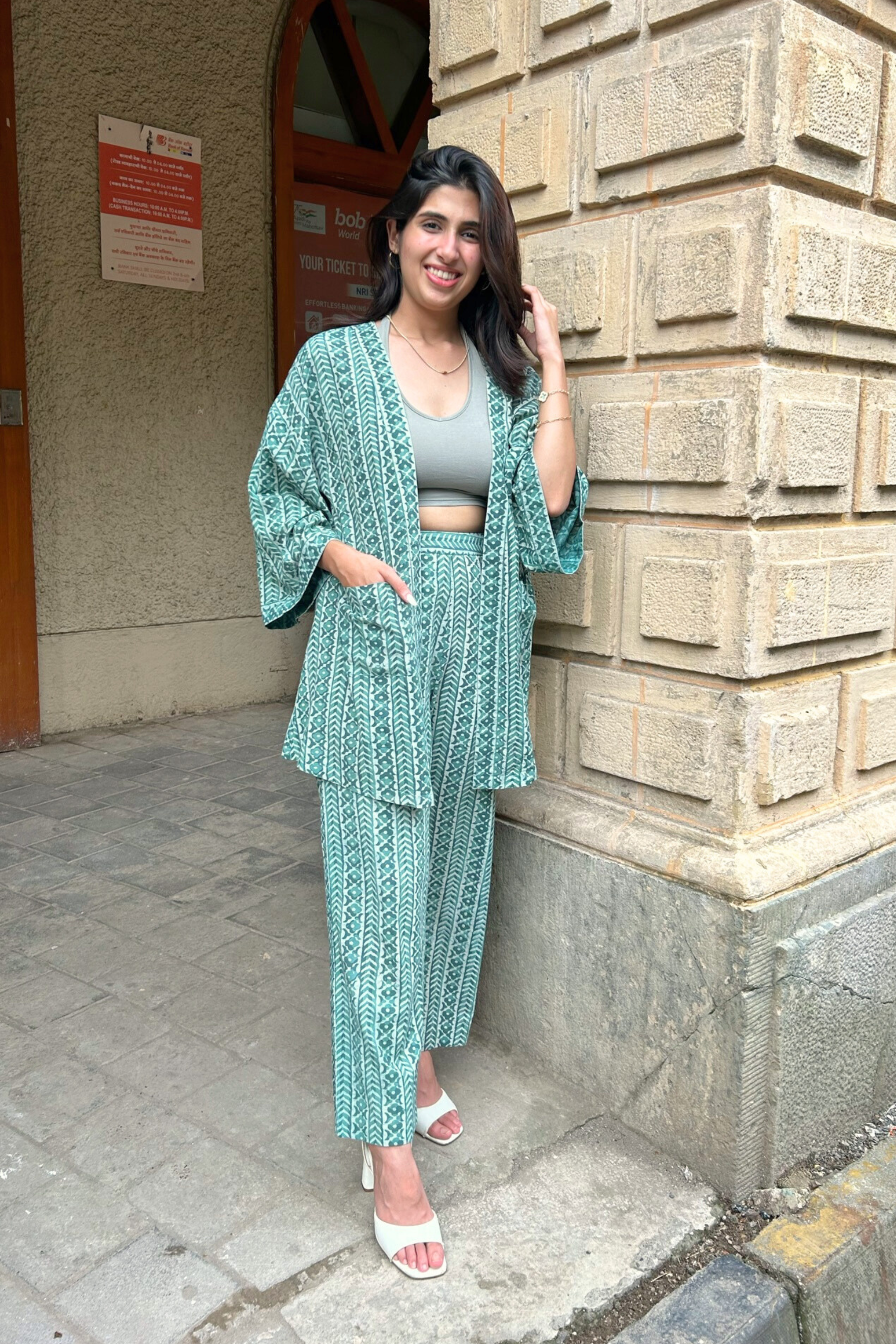 Stylish Hand-Block Printed Vest And Pant Set
