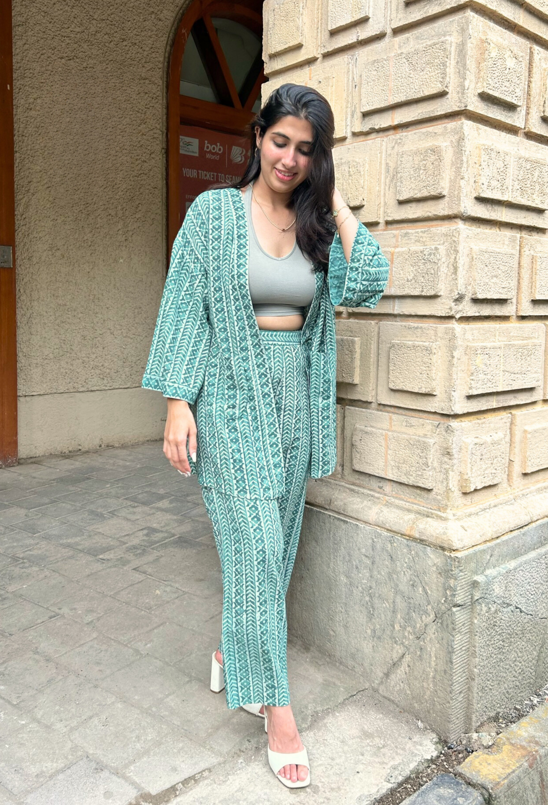 Stylish Hand-Block Printed Vest And Pant Set