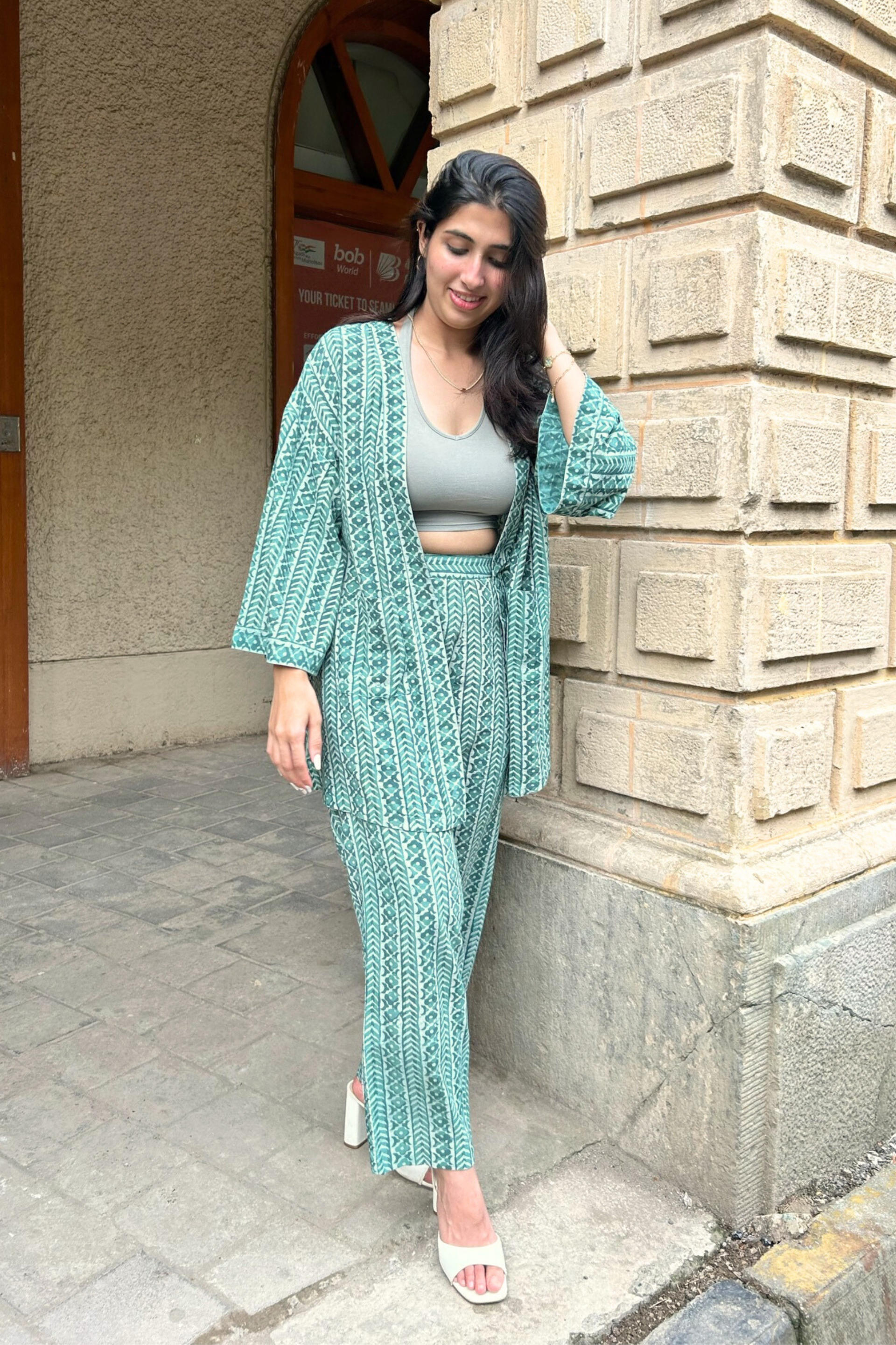 Stylish Hand-Block Printed Vest And Pant Set