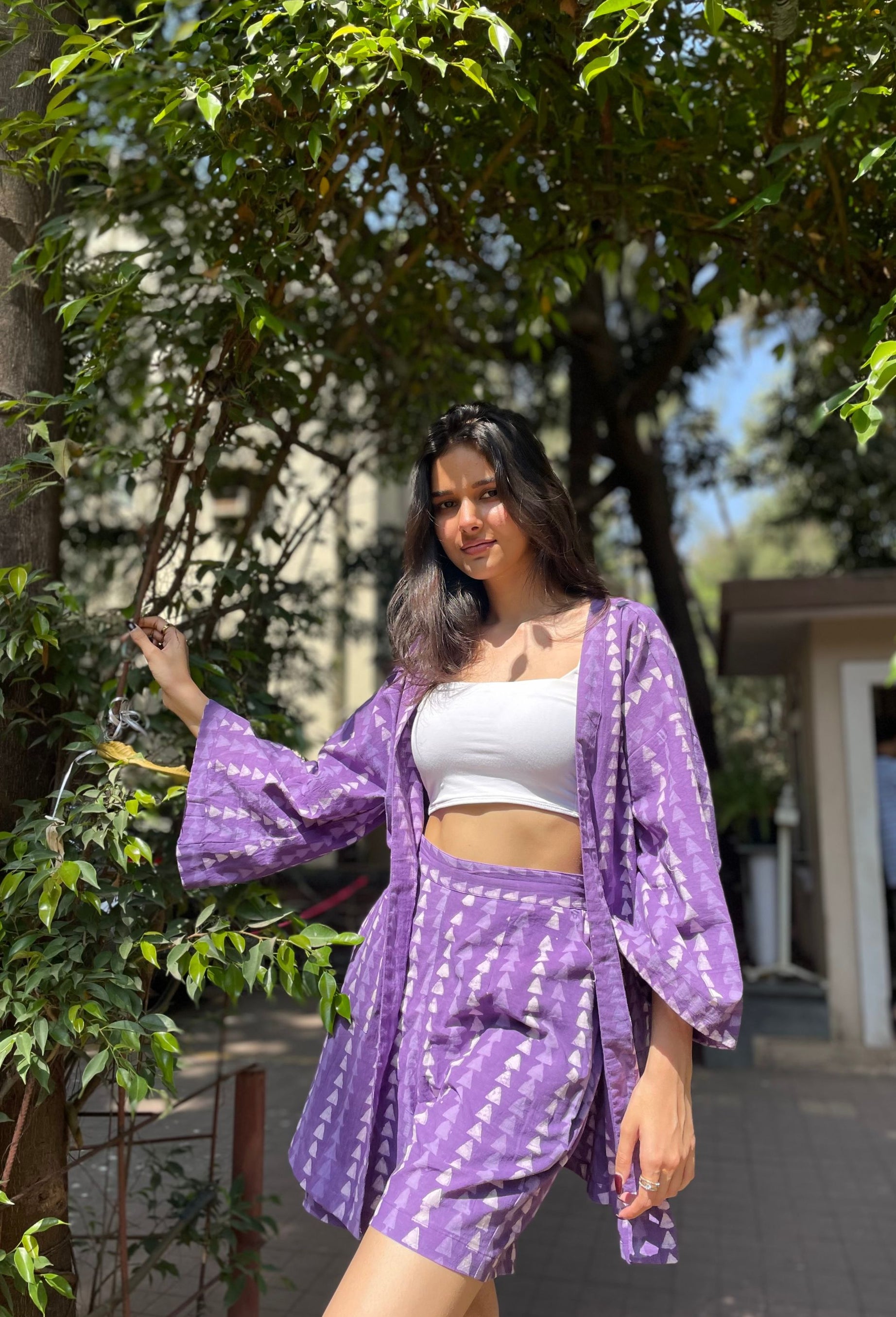 Pure Cotton Purple Shrug And Shorts Set