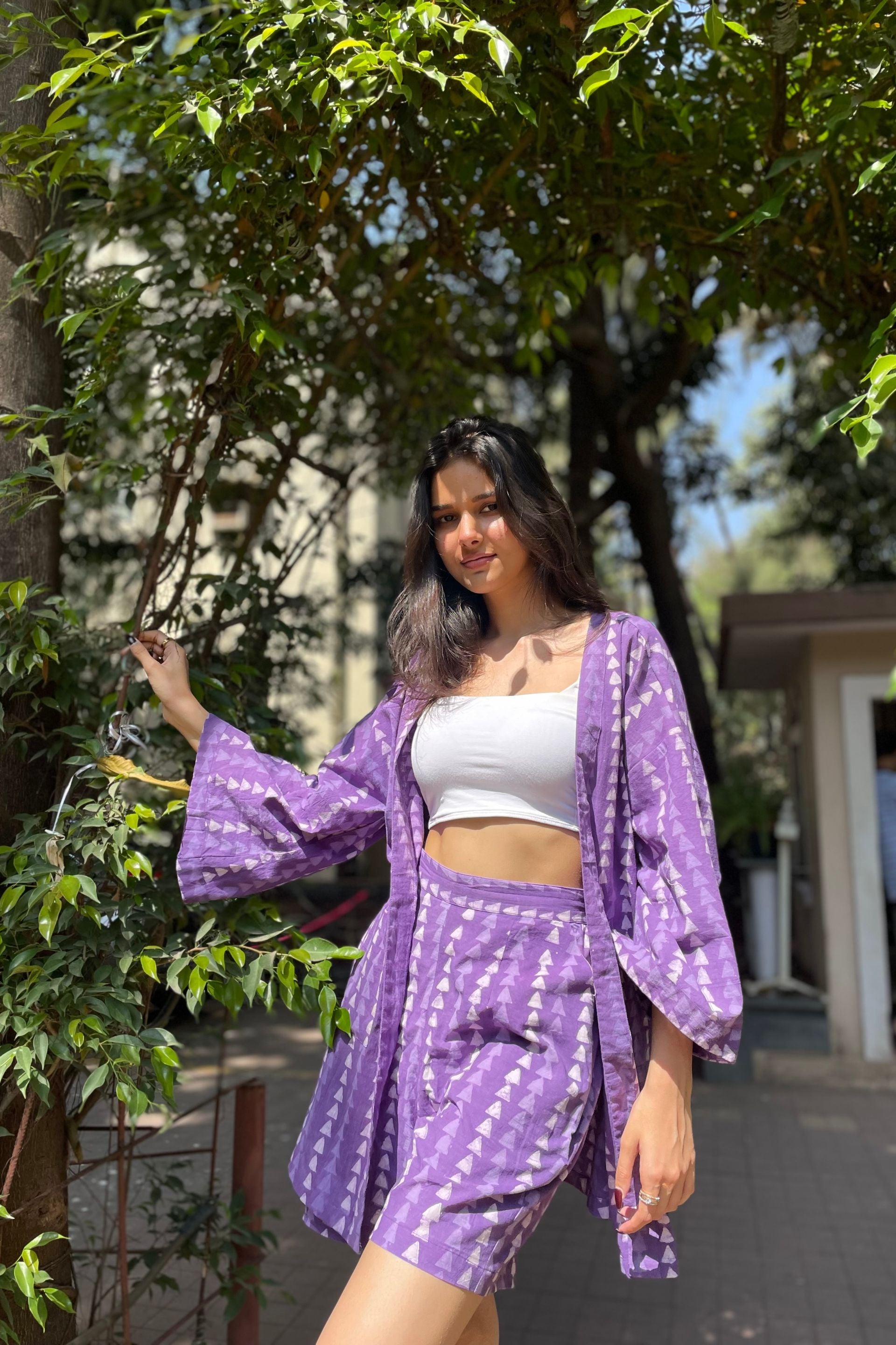 Pure Cotton Purple Shrug And Shorts Set