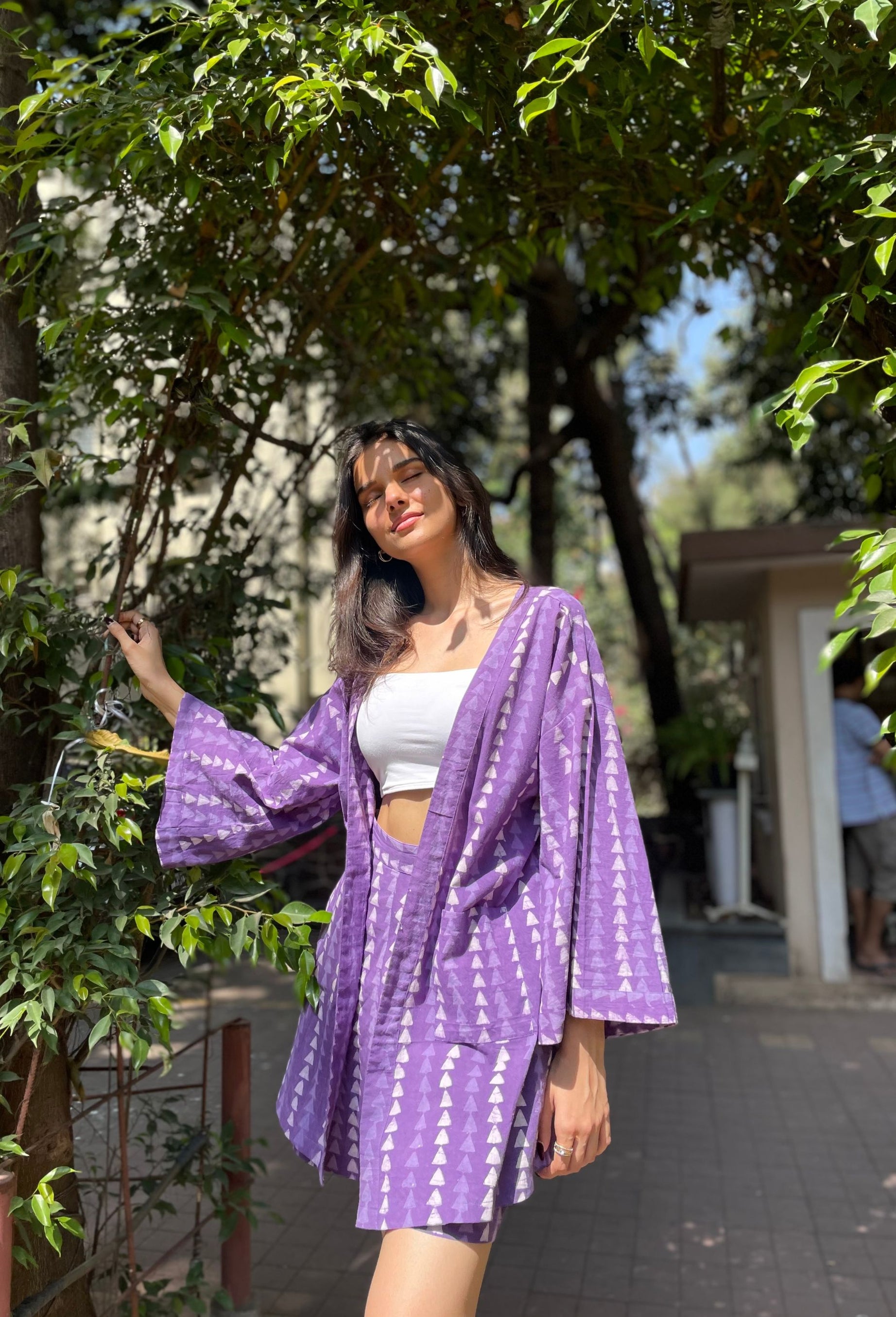 Pure Cotton Purple Shrug And Shorts Set