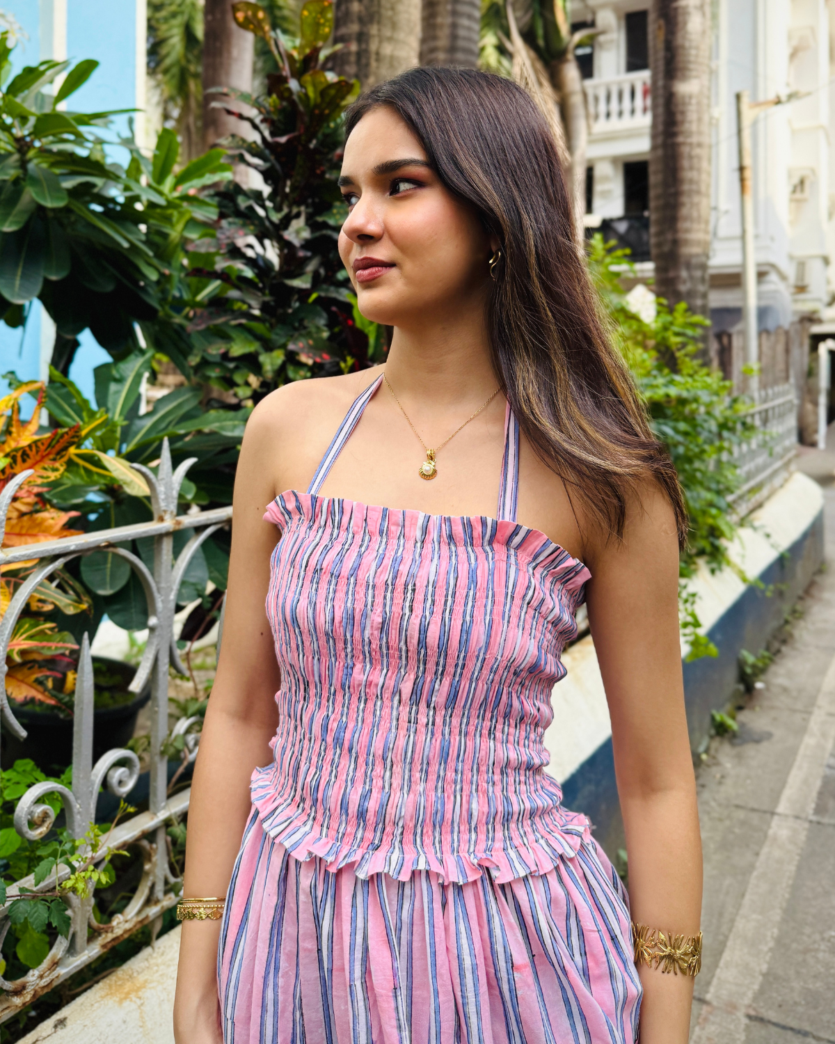 Pink & White Striped Smocking Dress