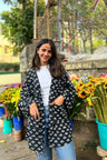 Black And White Pure Cotton Geometric Hand-Printed Shrug AMARAA