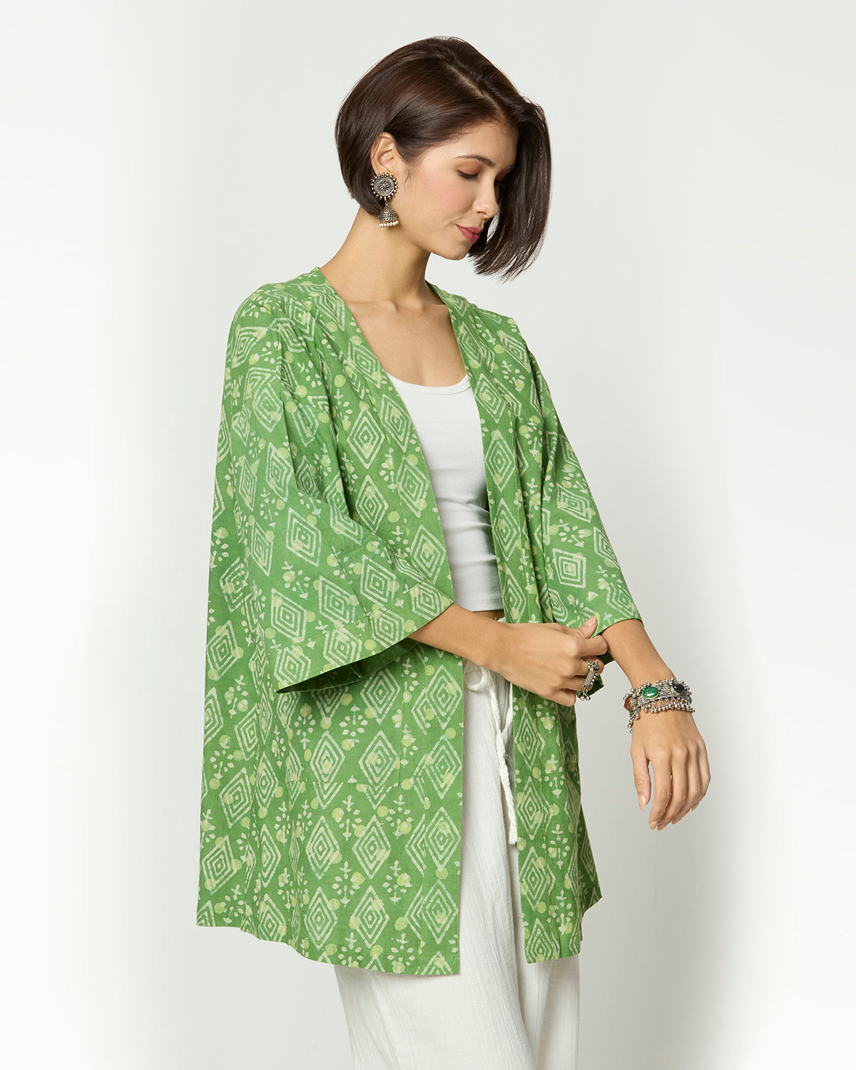 Green Dabu Printed Shrug