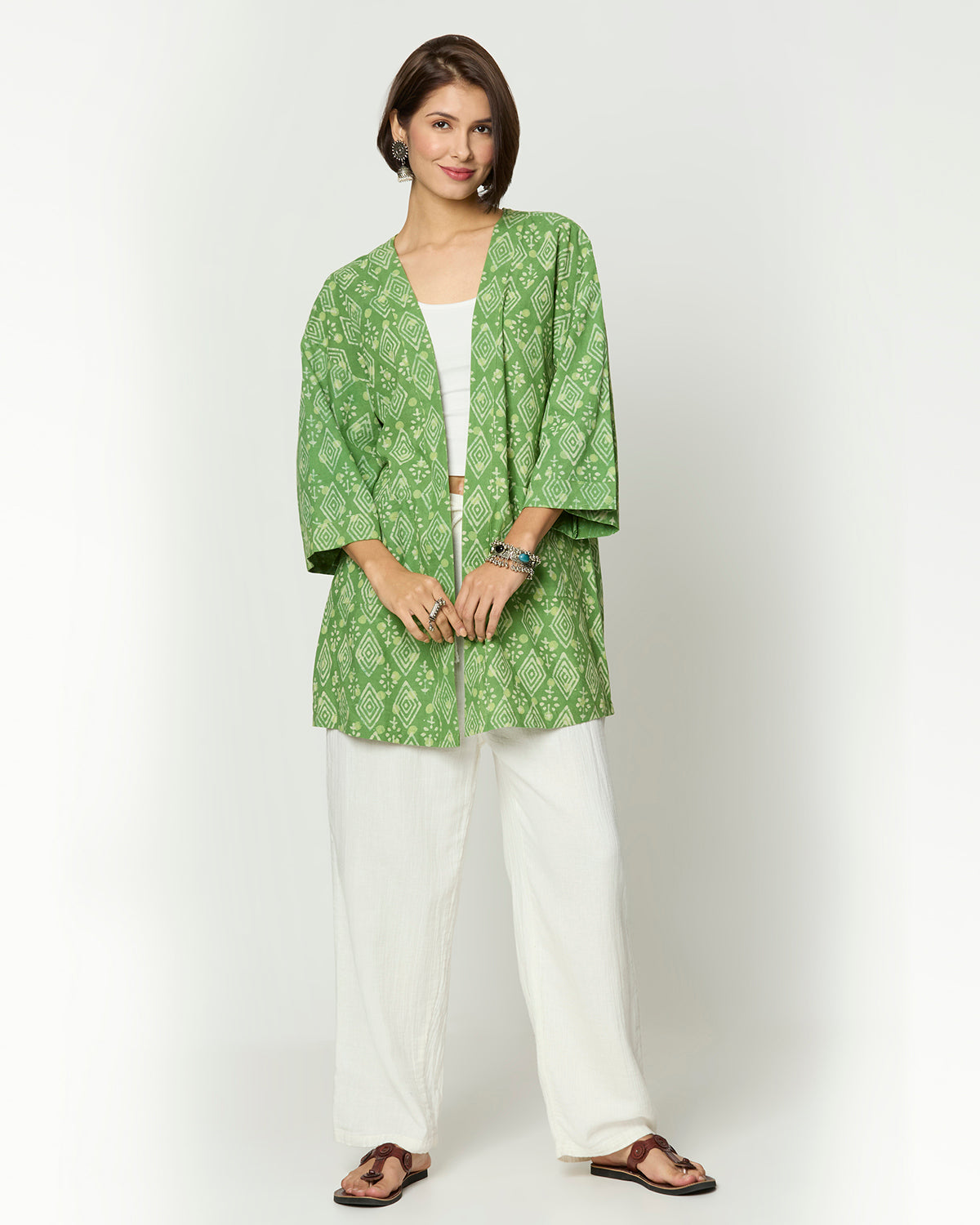 Green Dabu Printed Shrug