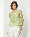 Sage Green & White Floral Tie-Up Top Desi Core
