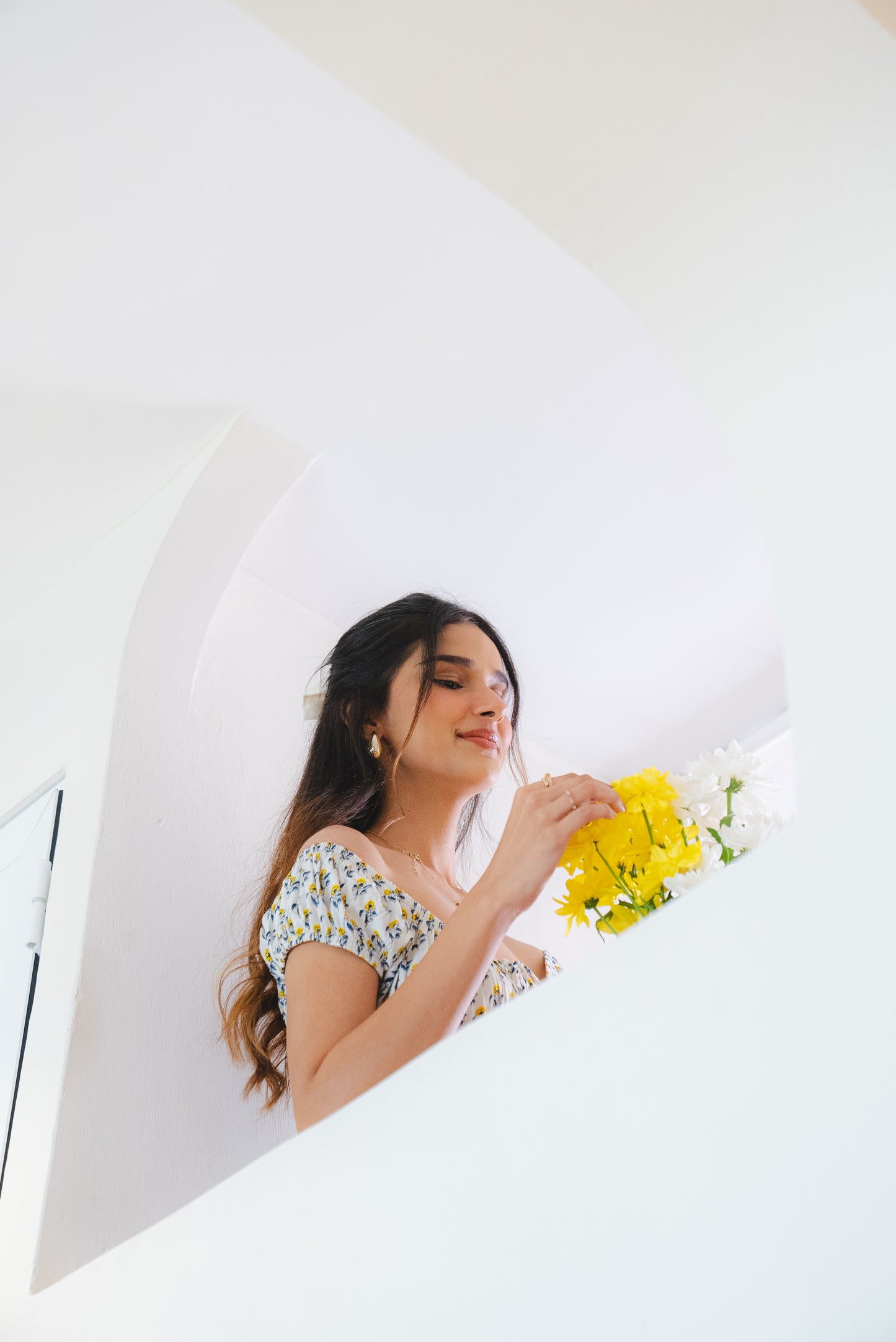 White and Yellow Floral Flowy Dress AMARAA