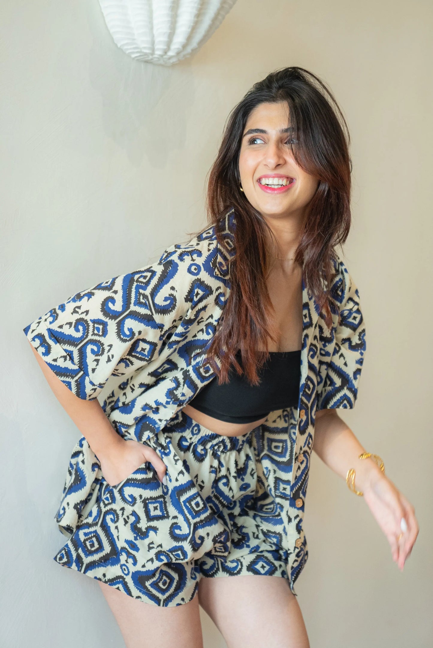 Indigo Blue Ikkat Print Shirt and Shorts Co-ord Set SpringSummer'24