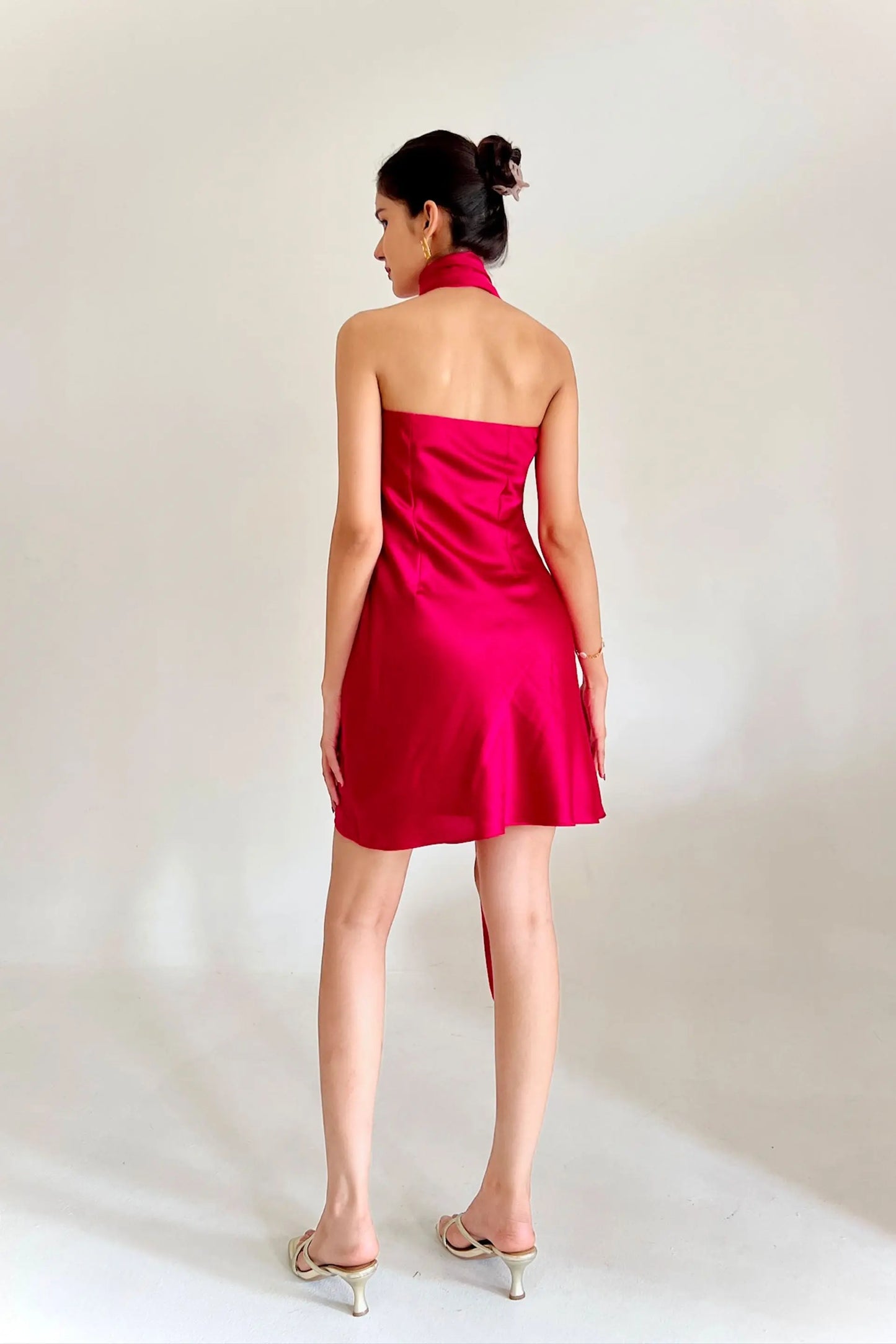 Irum One Shoulder Hot Pink Short Scarf Dress Valentines Day Collection
