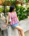 Pink & Blue Floral Tie-Up Top