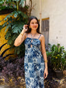 Indigo Blue Tie-Up Maxi Dress with Adjustable Straps Beat the October Heat