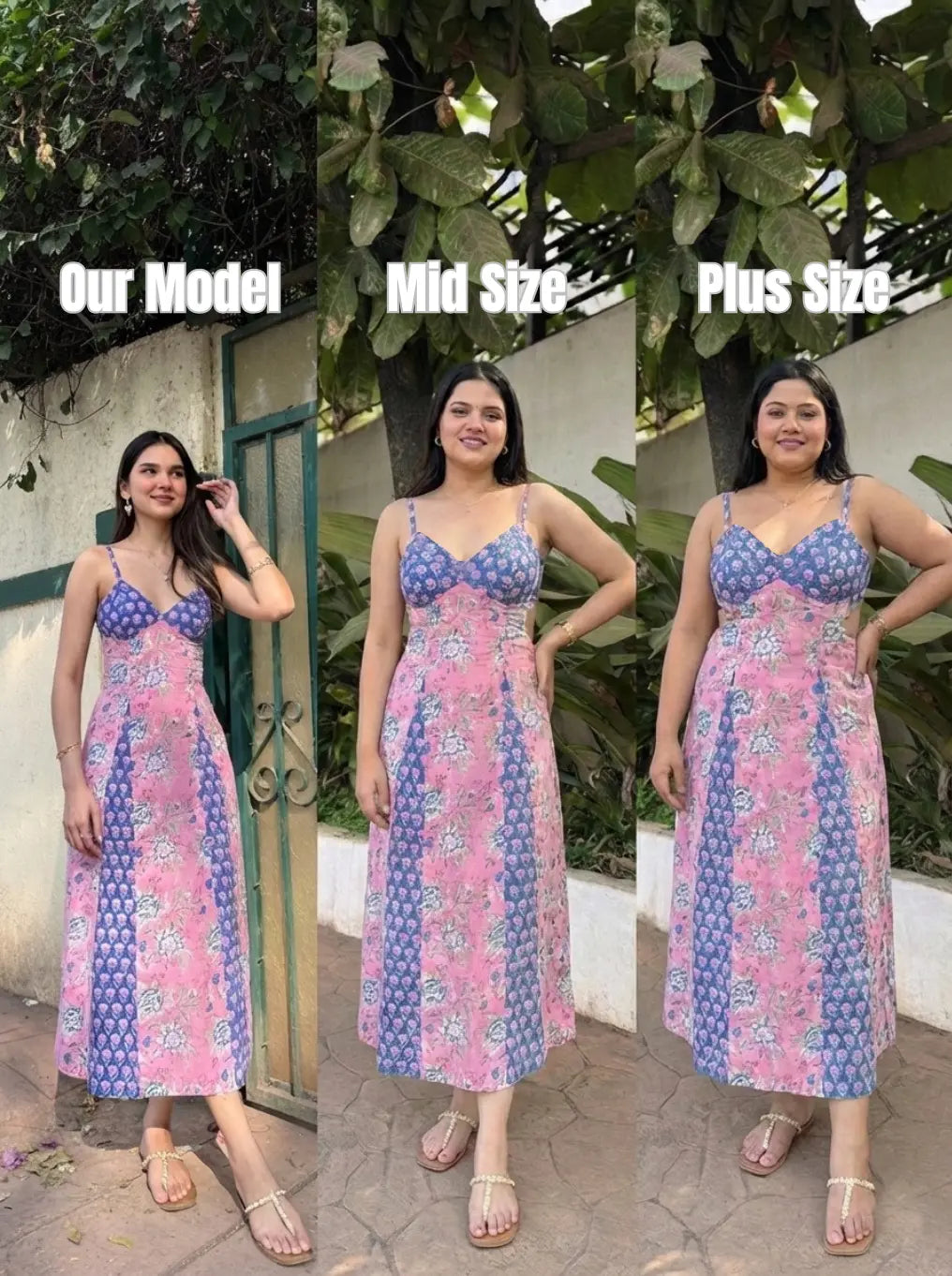 Bright Pink & Sea Blue Floral Cotton Dual Print Maxi Dress with Adjustable Straps Spring Summer - 26