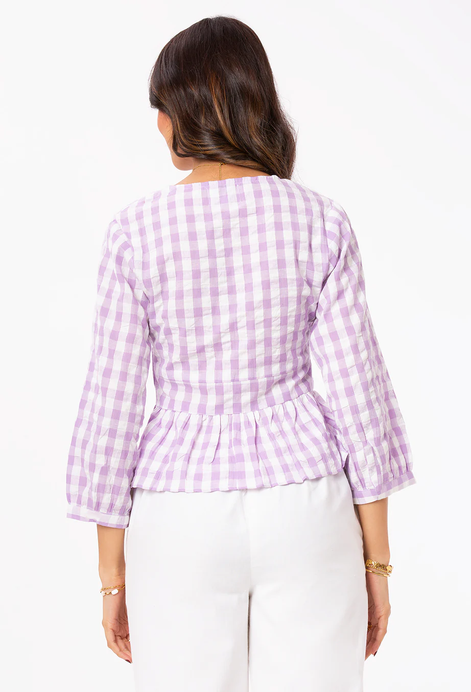 Purple and White Checks Front Tie- up Top