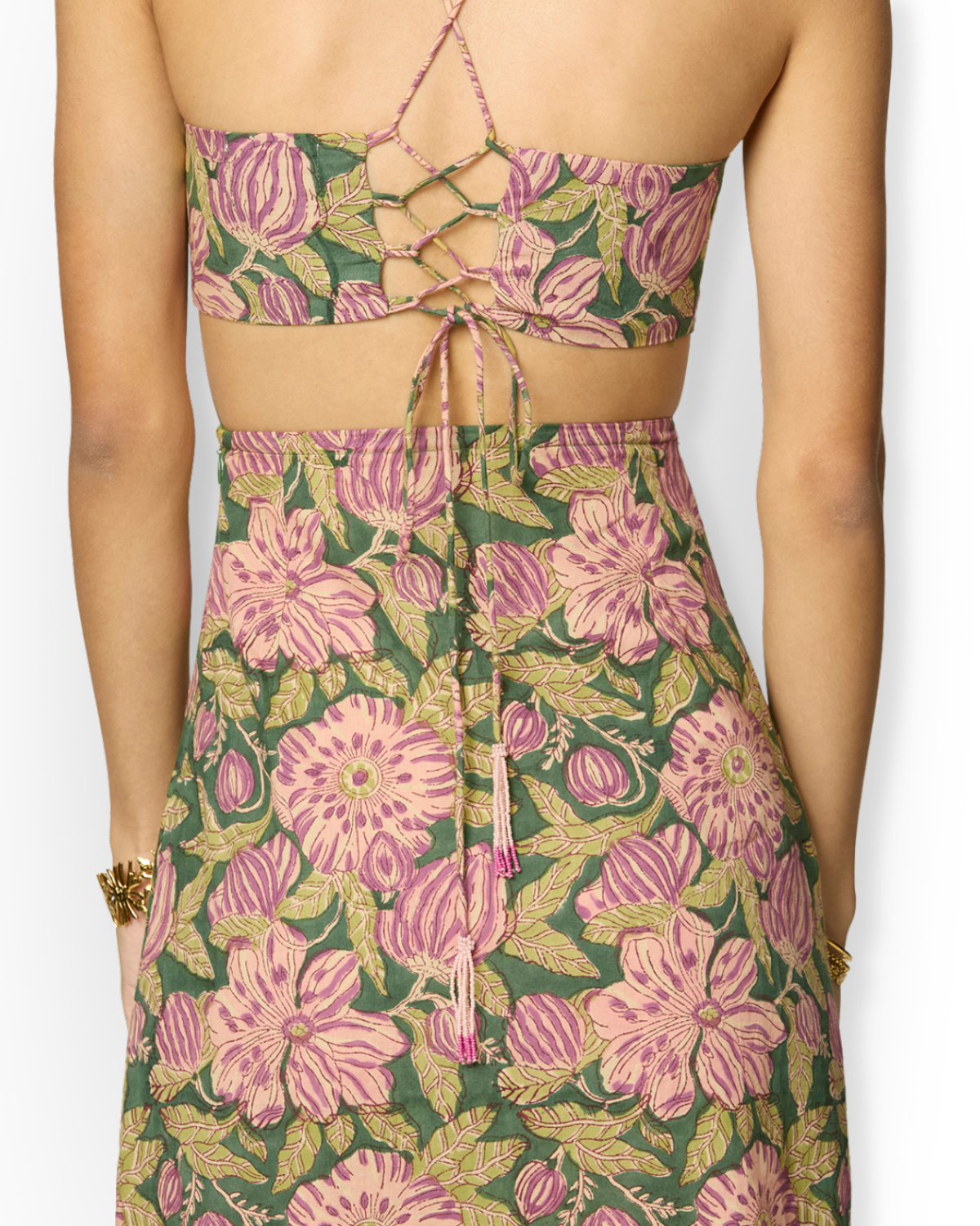 Olive Green and Purple Floral Printed Maxi Dress