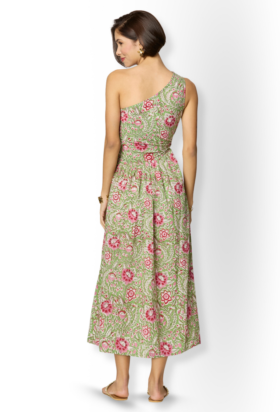 Asymmetrical Green Floral Slit Dress