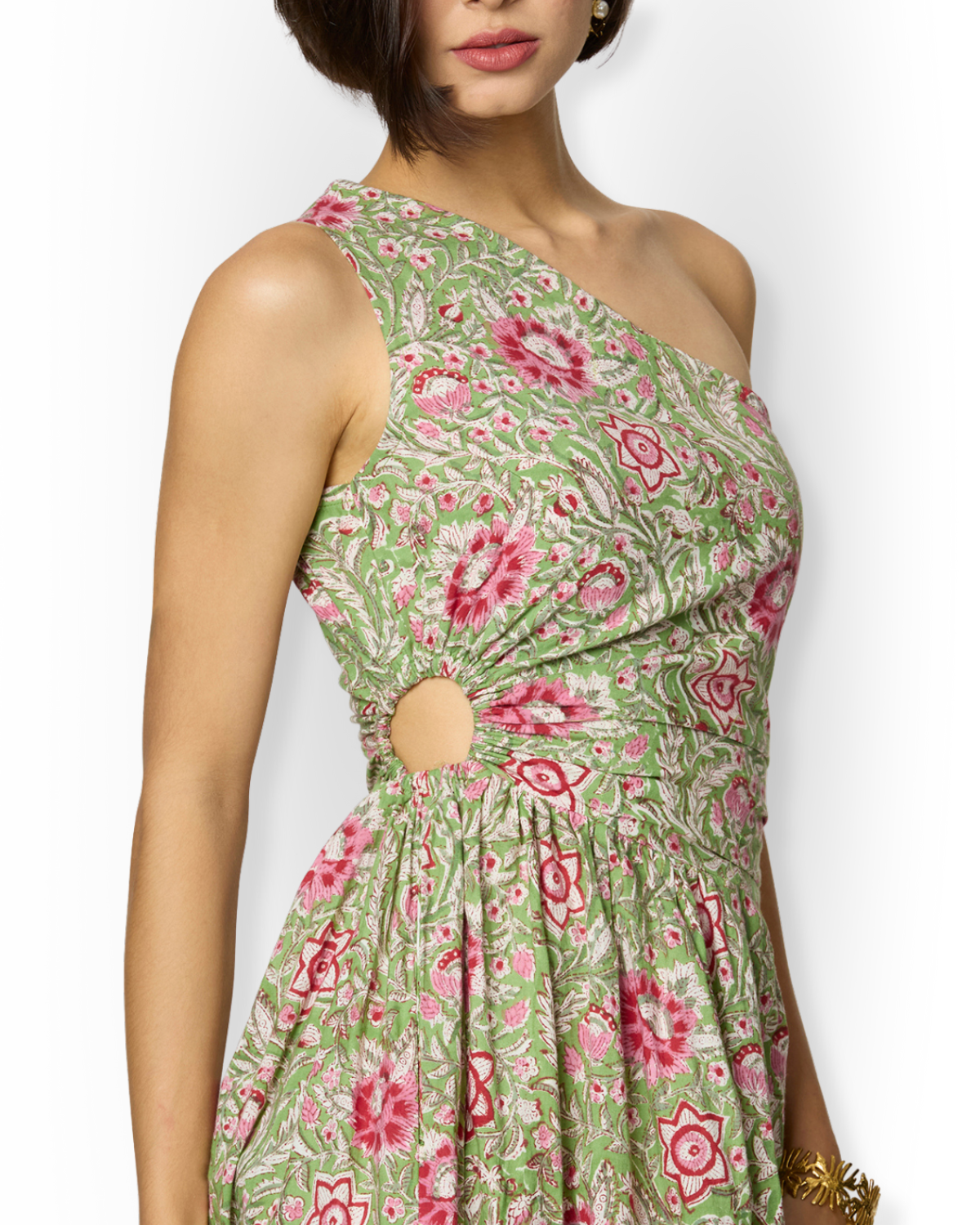 Asymmetrical Green Floral Slit Dress