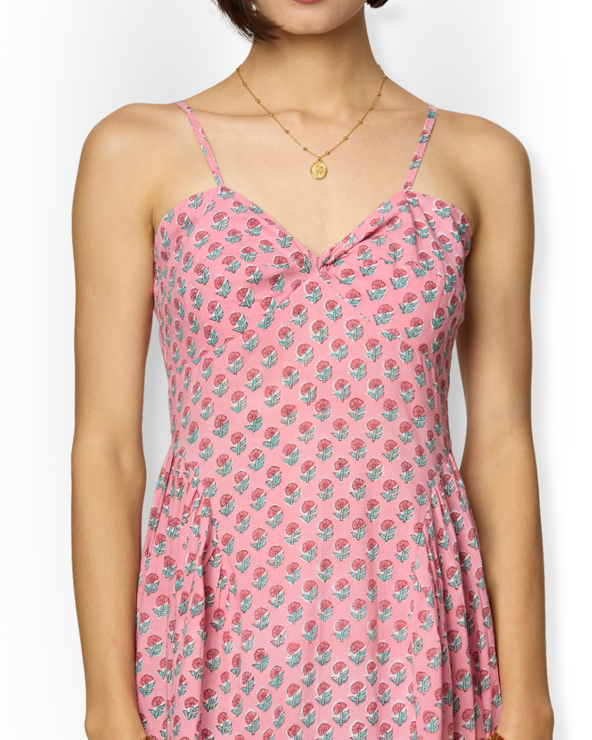 Pink Floral Side-Gathered Maxi Dress with Spaghetti Straps Beat the October Heat