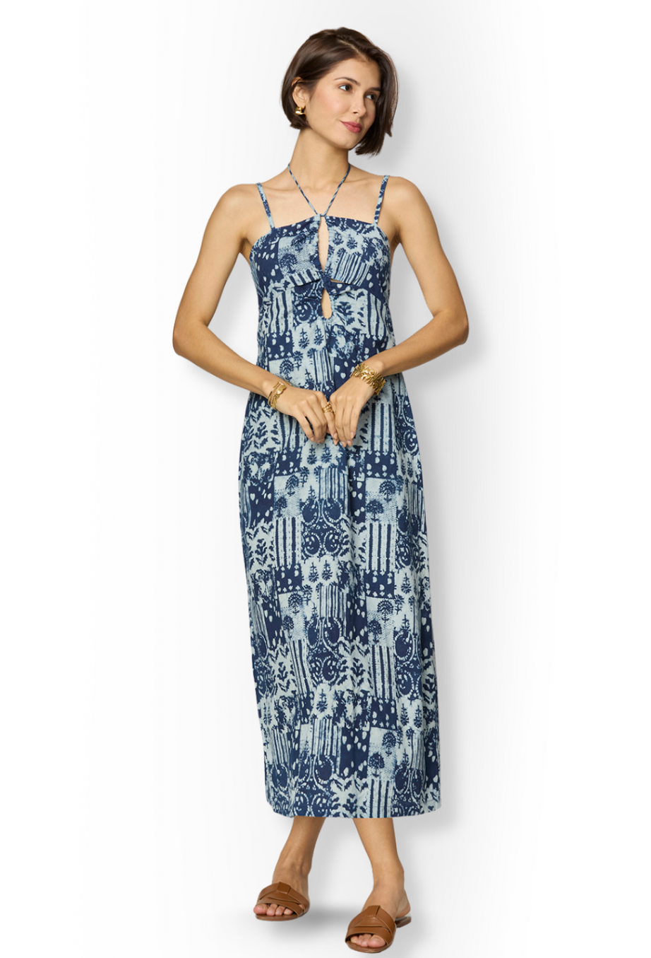 Indigo Tie-Up Maxi Dress