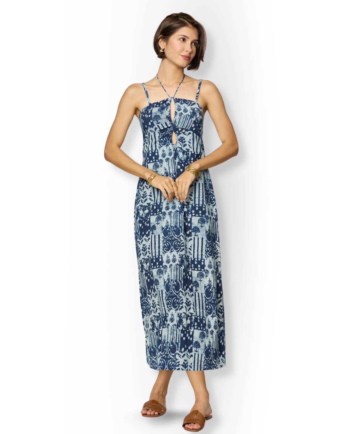 Indigo Tie-Up Maxi Dress