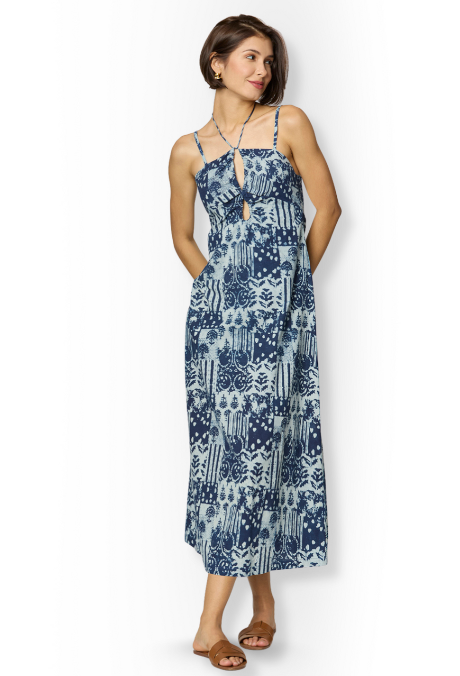 Indigo Tie-Up Maxi Dress