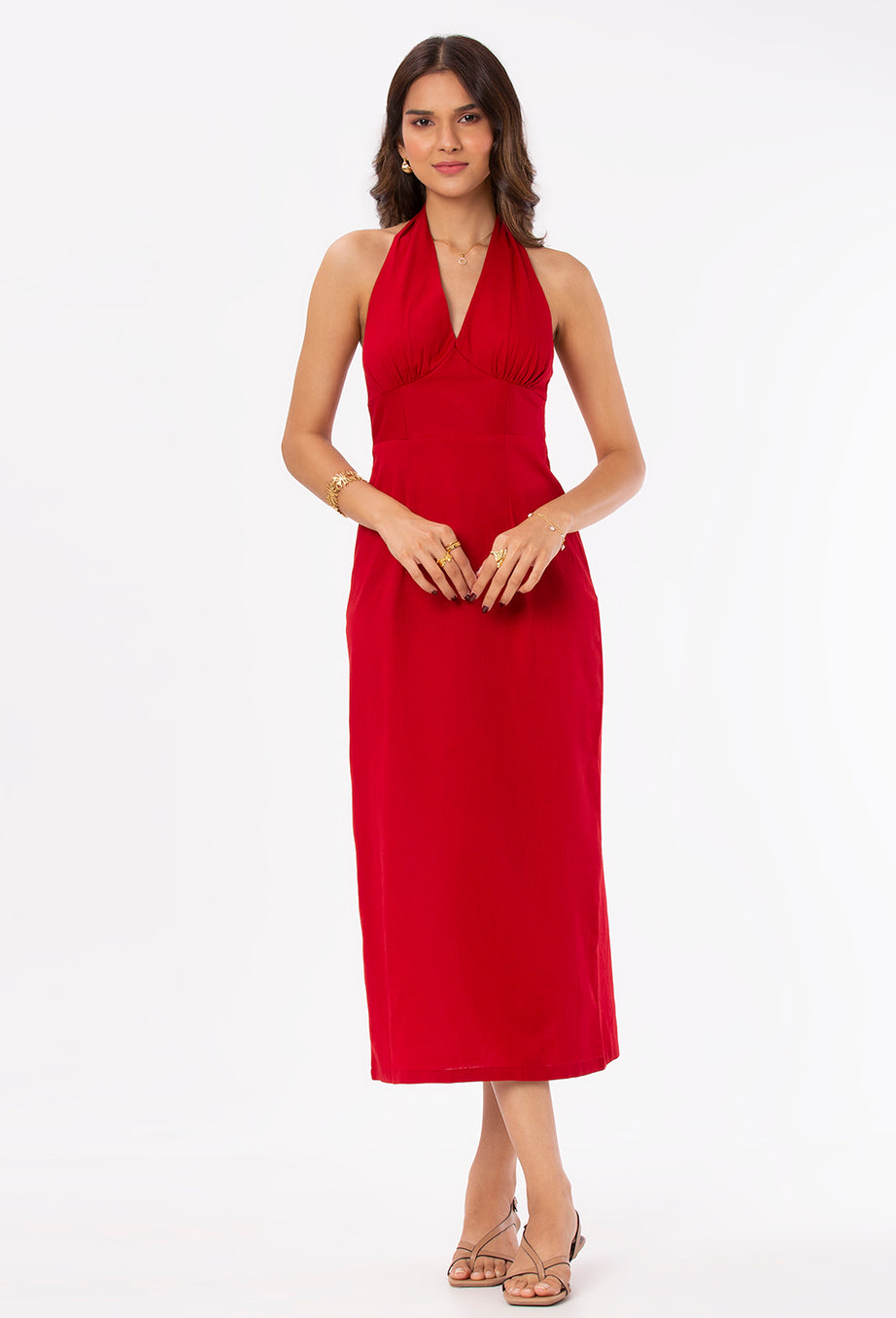 Red Halter Neck dress with Slit