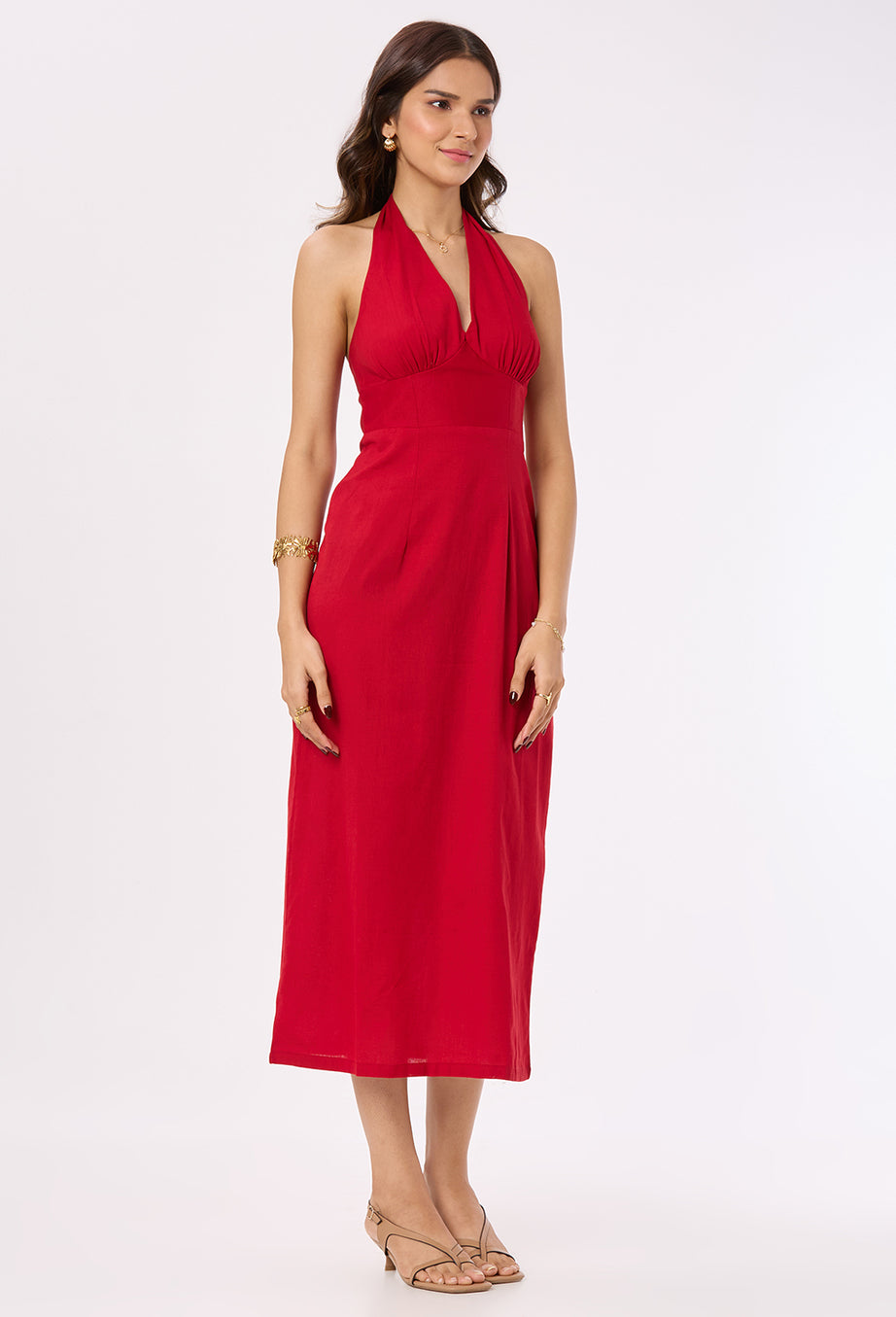 Red Halter Neck dress with Slit