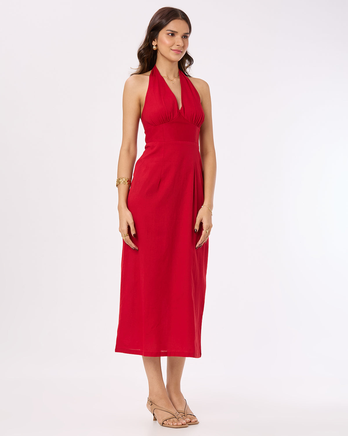 Red Halter Neck dress with Slit
