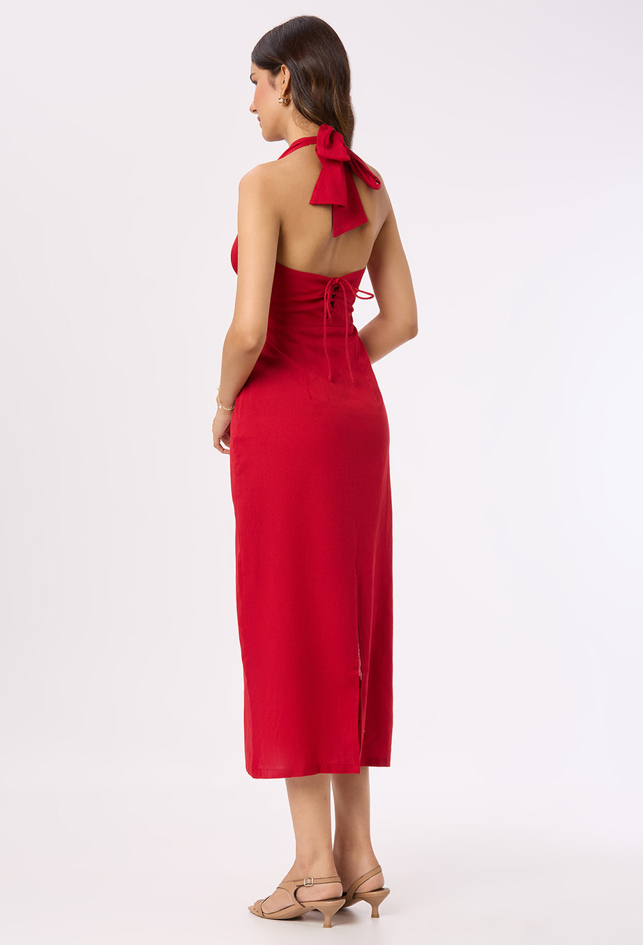 Red Halter Neck dress with Slit