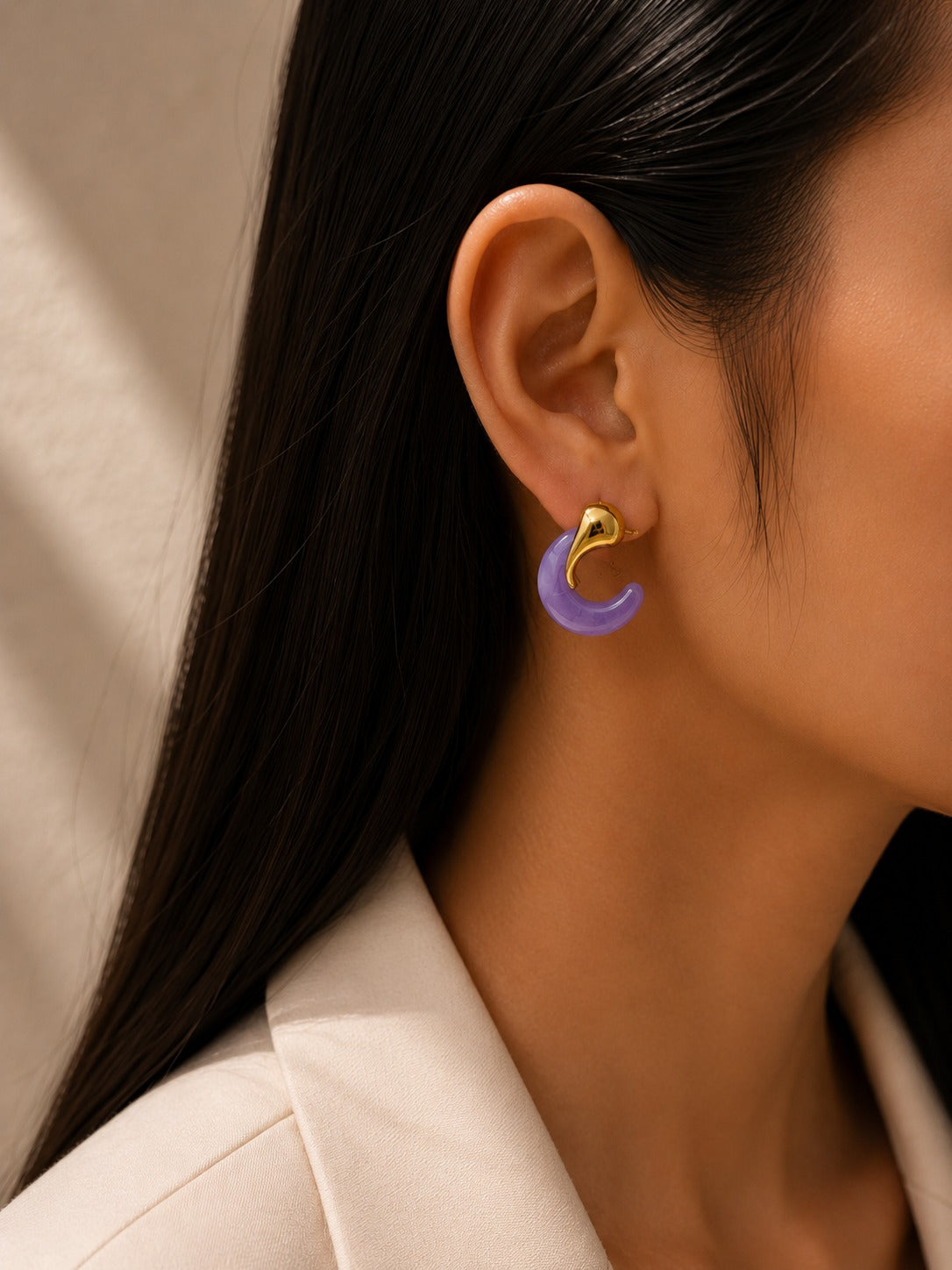Lavender Crescent Hoop Earrings