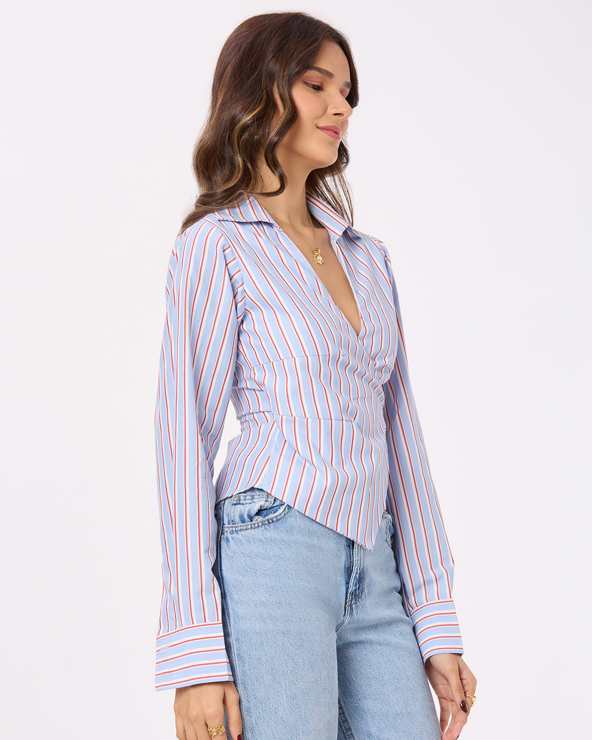 Blue, White and Red Stripe Tie-up shirt
