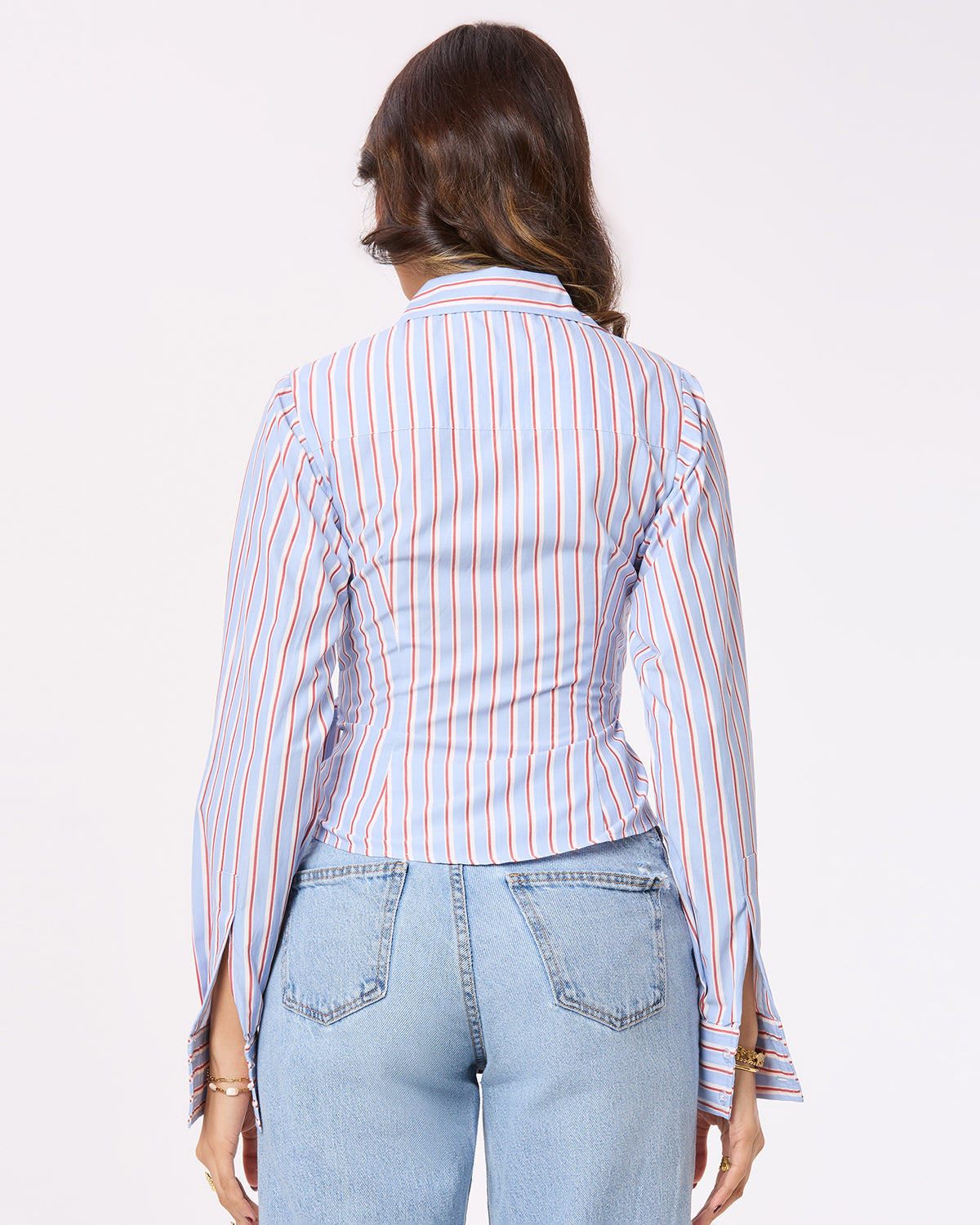 Blue, White and Red Stripe Tie-up shirt