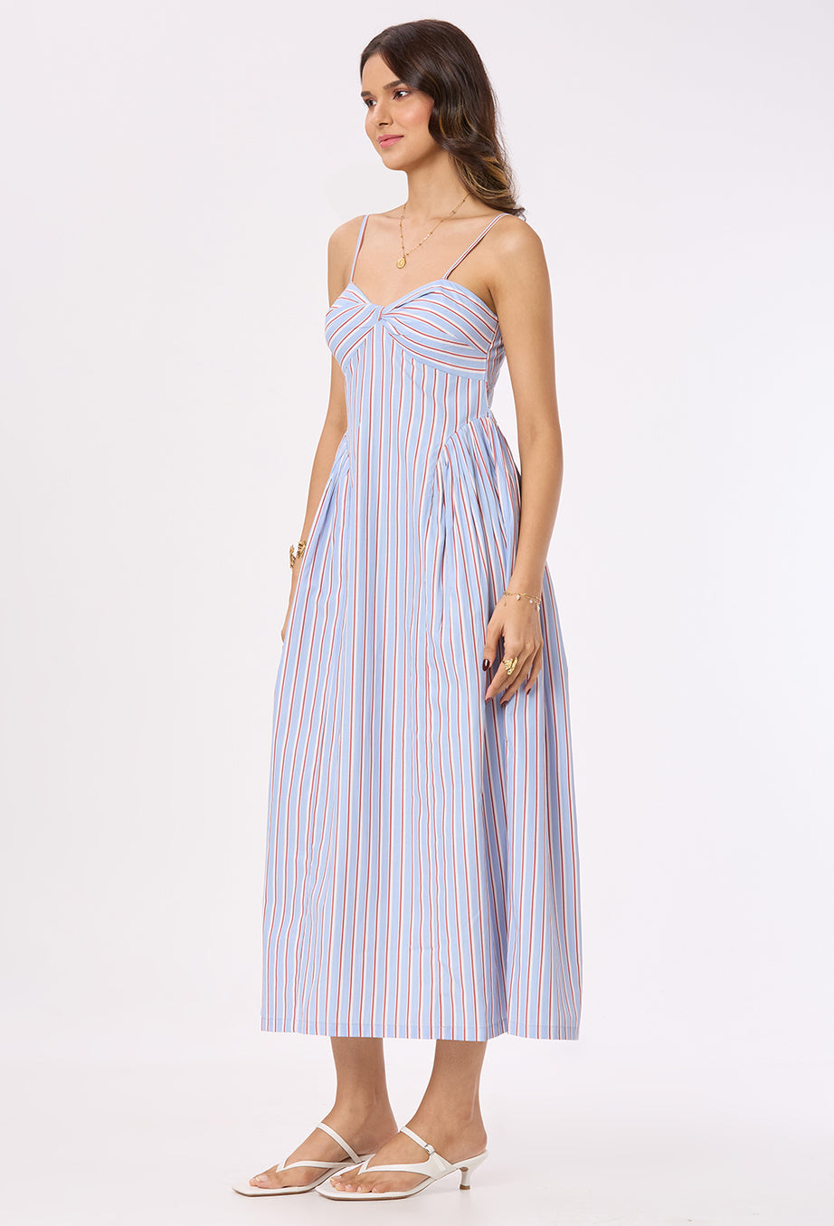Striped Side-Gathered Maxi Dress with Spegattie Straps
