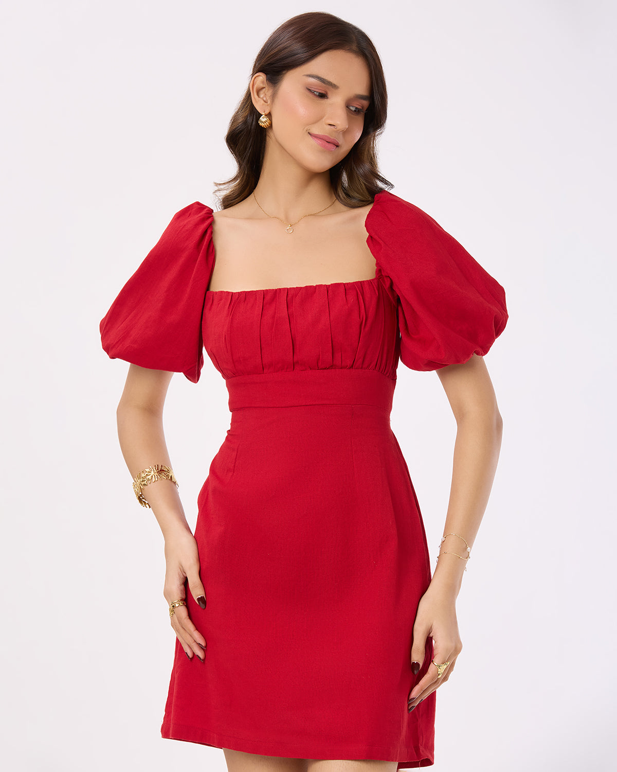 Red Solid Back Tie-up Short dress