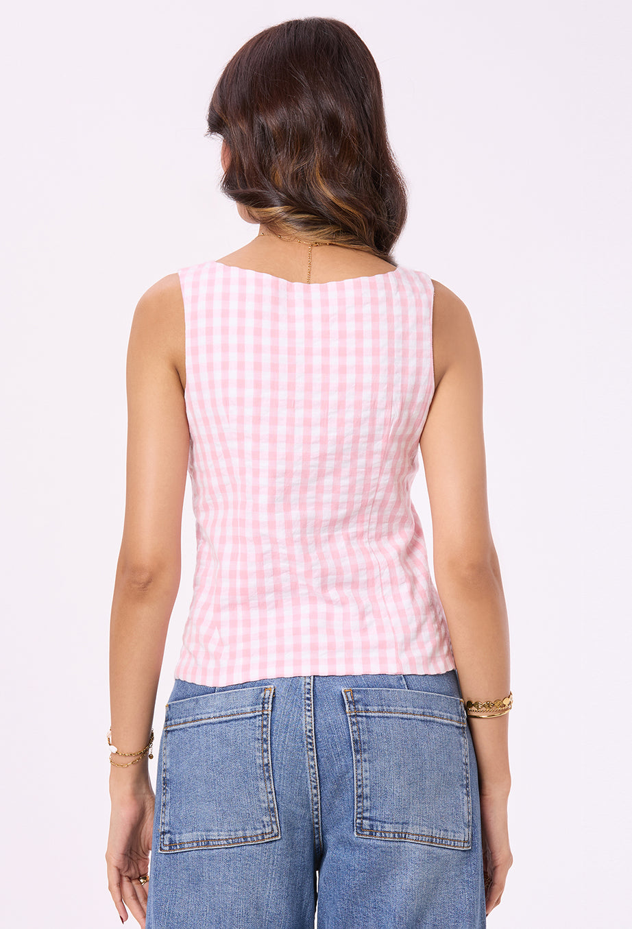 Pink and White Checks Vest with Patch Pockets