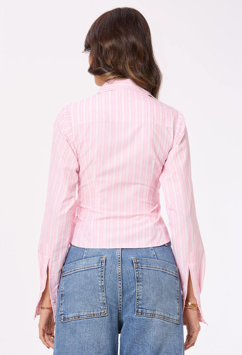 Pink and White Stripe Tie-up Shirt