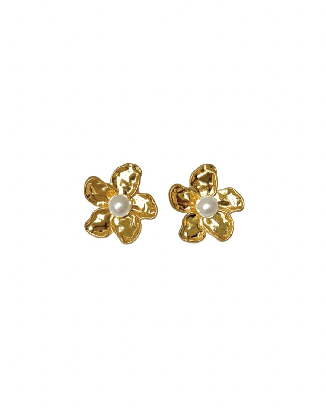 Golden Floral Blooms with Pearl Earring