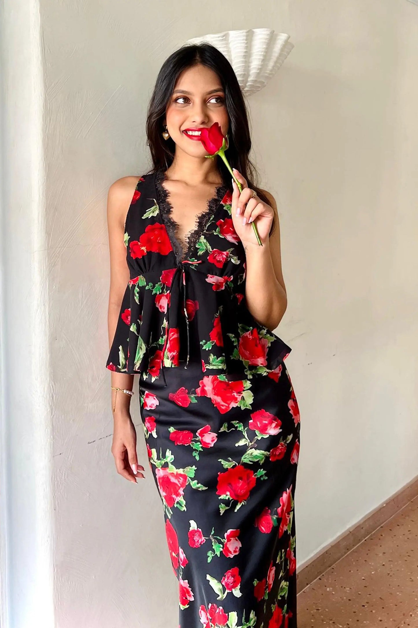 Black and Red Rose Print Valentina Skirt Valentines Day Collection