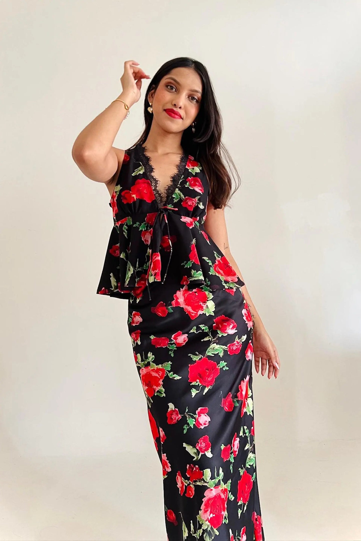 Black and Red Rose Print Valentina Skirt Valentines Day Collection