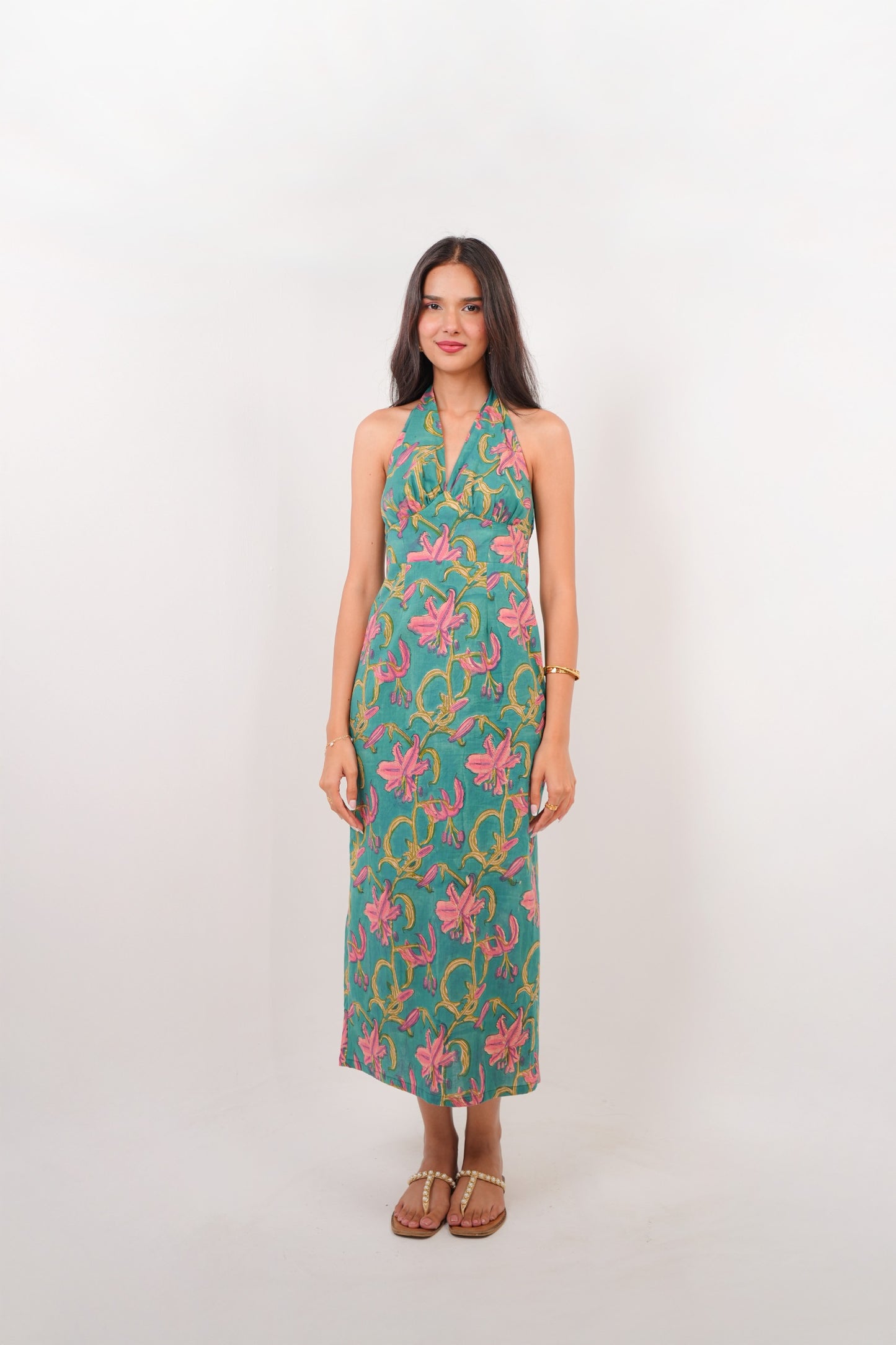 Green Halter Neck Tie-Up A-Line Dress Spring Summer - 25