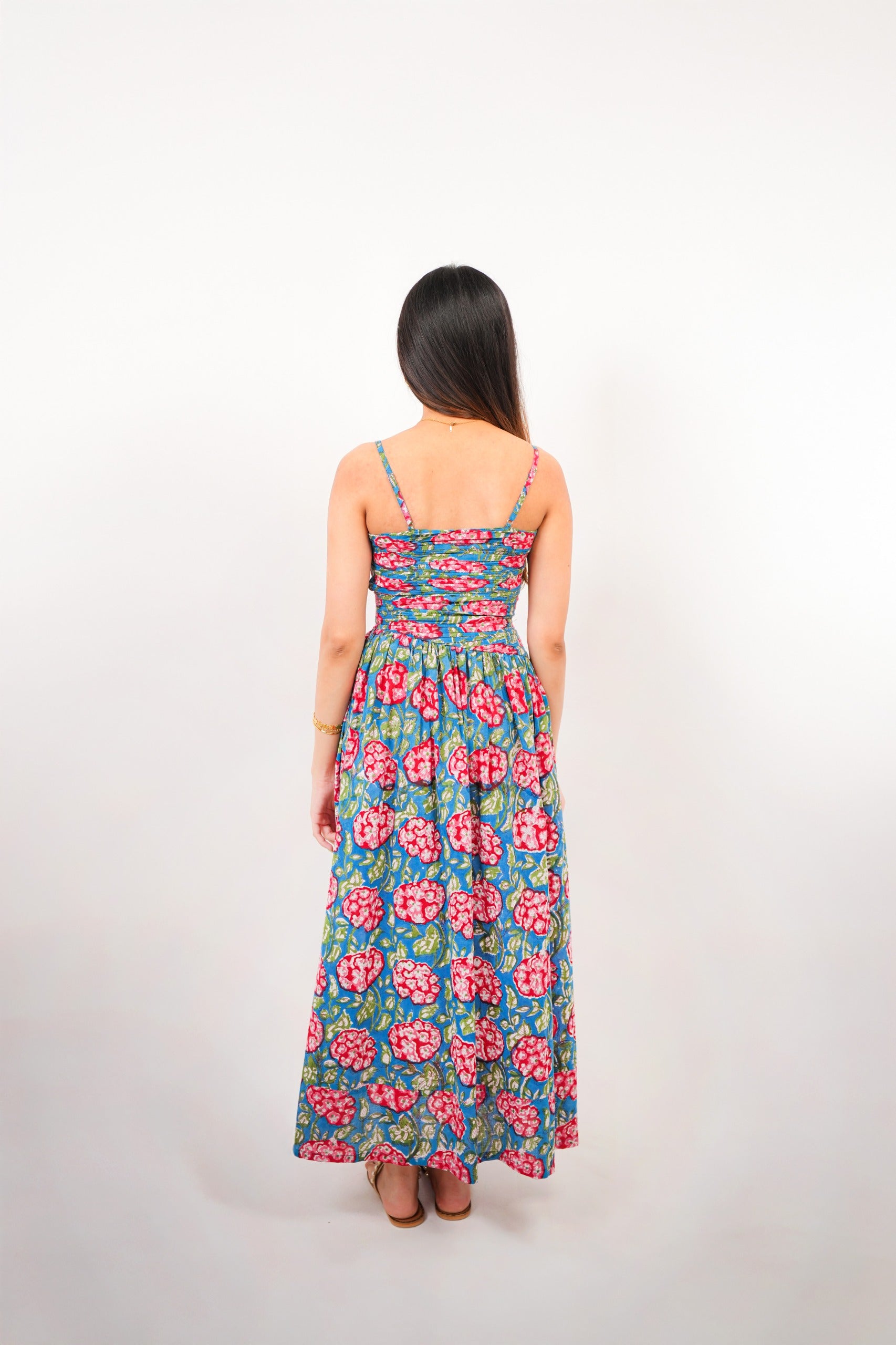 Blue & Red Floral Statement Cut-Out Maxi Dress