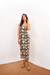 Black Floral Print Spaghetti Strap Cotton Maxi Dress with Slit