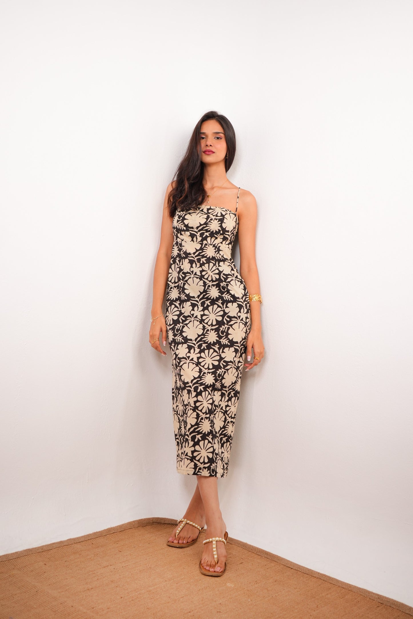 Spaghetti Strap Black Floral Maxi Dress with Back Slit Spring Summer - 25