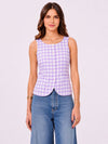 Purple & White Checks Cotton Vest with Patch Pockets