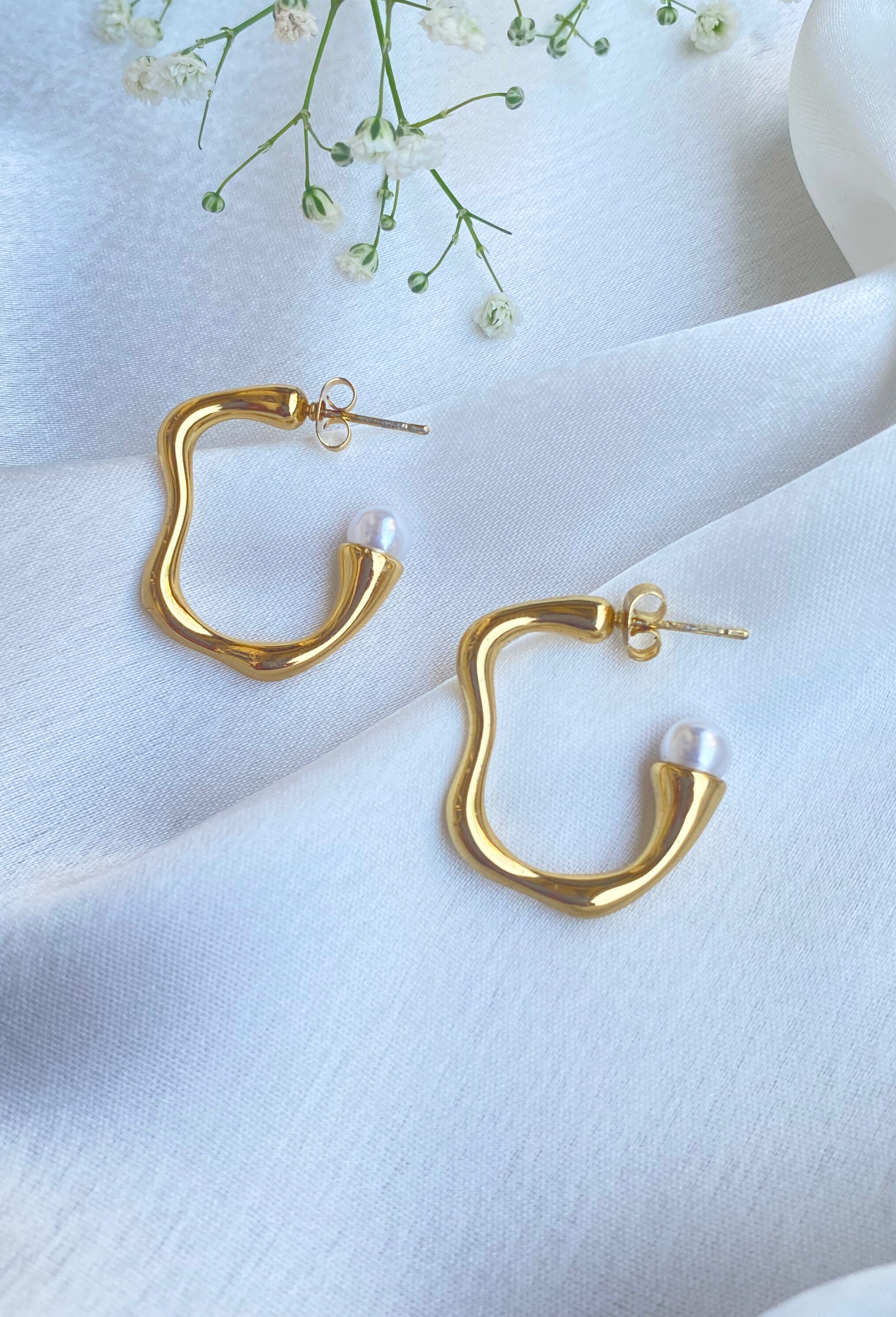 Abstract Pearl Hoop Earrings