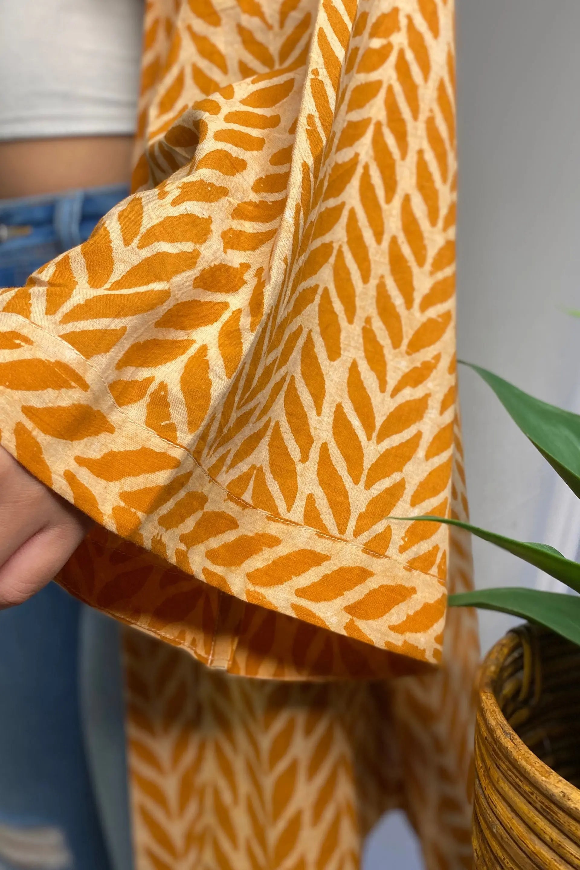 Mustard Pure Cotton Free Size Hand-Printed Shrug AMARAA